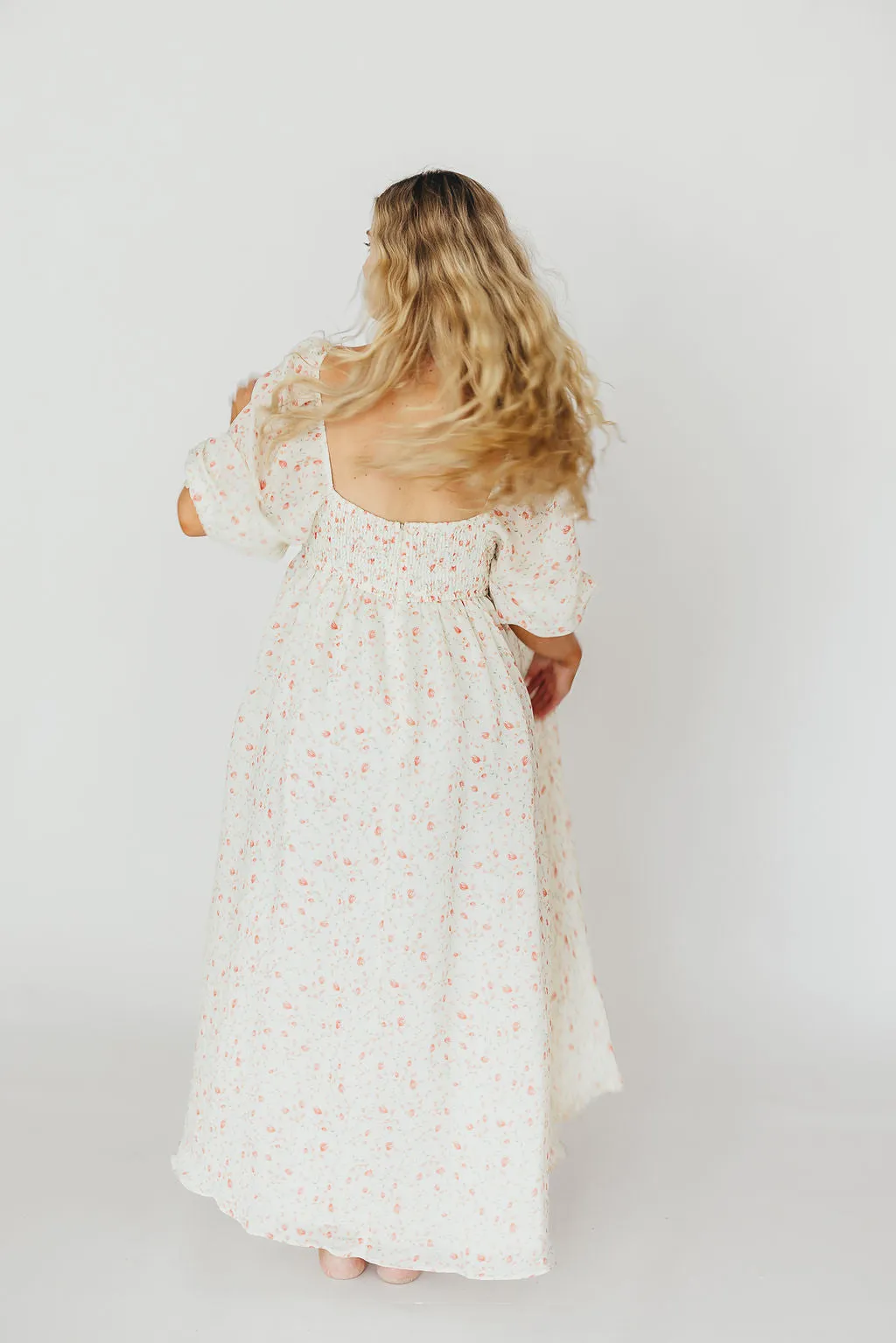 Mona Maxi Dress with Smocking in Ivory Floral - Bump Friendly & Inclusive Sizing (S-2XL)