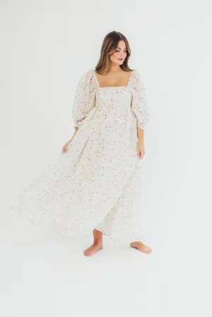 Mona Maxi Dress with Smocking in Ivory Floral - Bump Friendly & Inclusive Sizing (S-2XL)