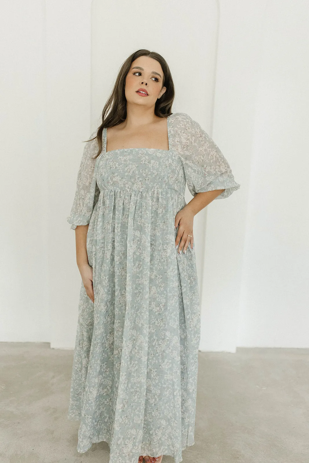 Mona Maxi Dress with Smocking in Sage Green Floral - Bump Friendly & Inclusive Sizing (S-3XL)