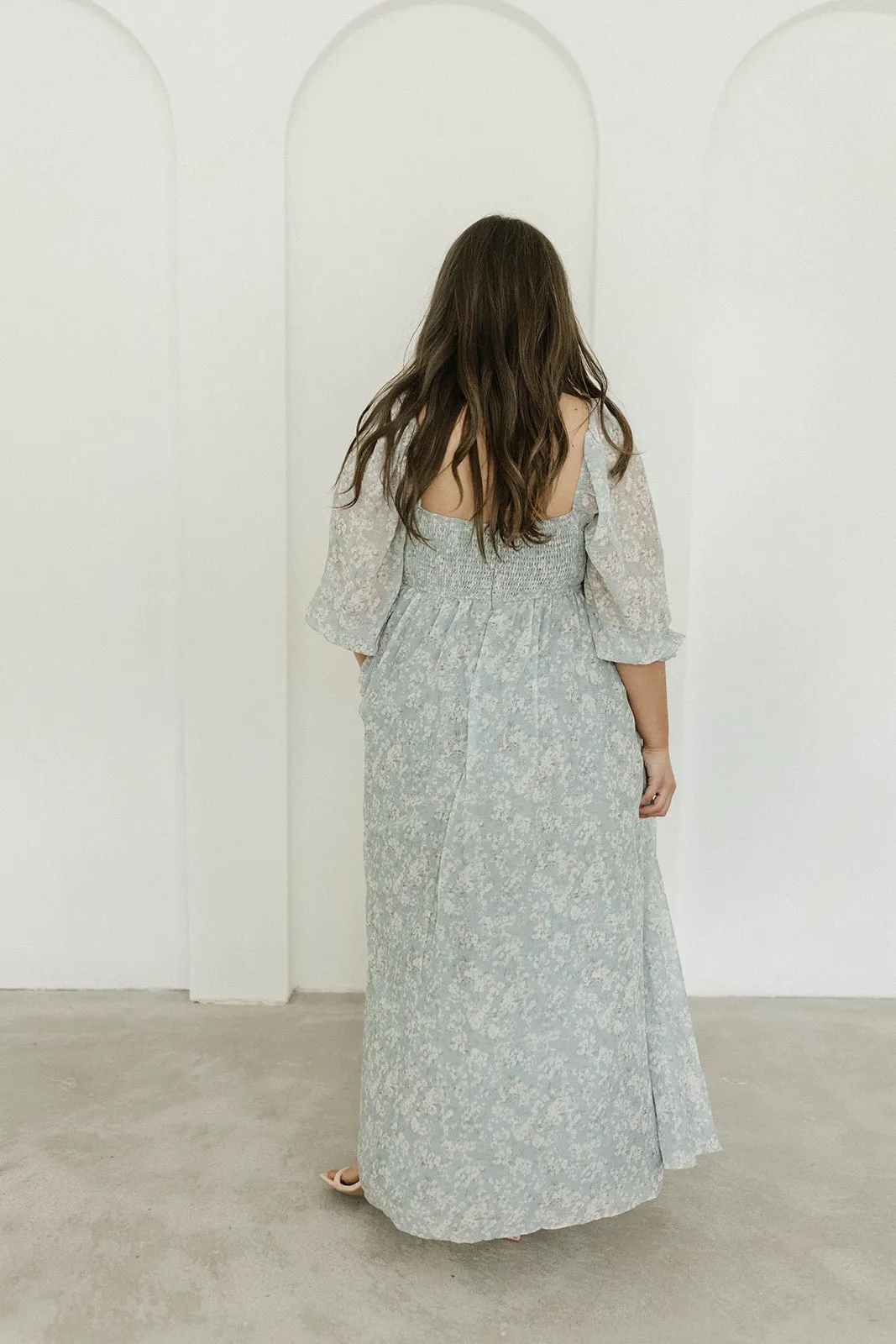 Mona Maxi Dress with Smocking in Sage Green Floral - Bump Friendly & Inclusive Sizing (S-3XL)