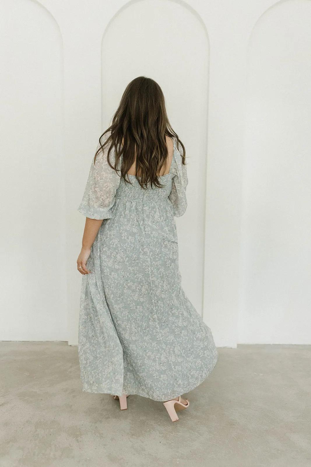 Mona Maxi Dress with Smocking in Sage Green Floral - Bump Friendly & Inclusive Sizing (S-3XL)