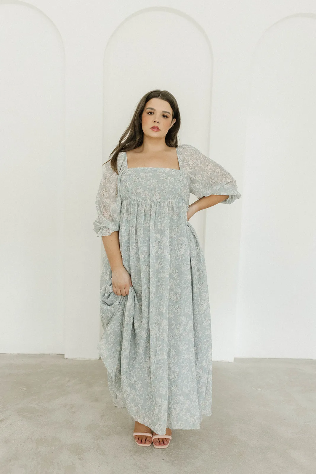 Mona Maxi Dress with Smocking in Sage Green Floral - Bump Friendly & Inclusive Sizing (S-3XL)
