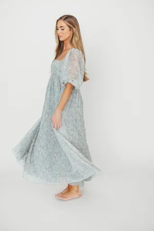 Mona Maxi Dress with Smocking in Sage Green Floral - Bump Friendly & Inclusive Sizing (S-3XL)