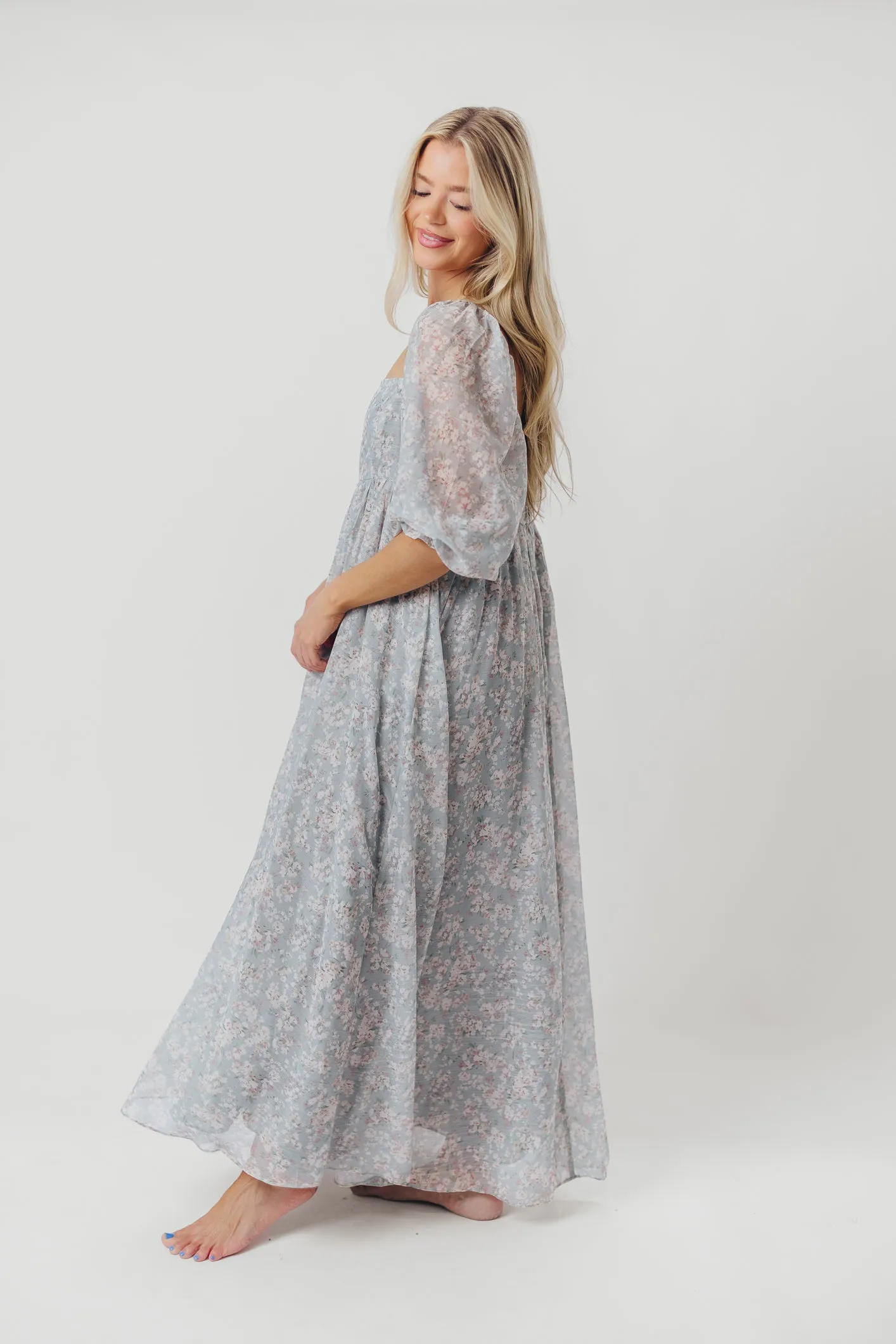Mona Maxi Dress with Smocking in Sage Green Floral - Bump Friendly & Inclusive Sizing (S-3XL)