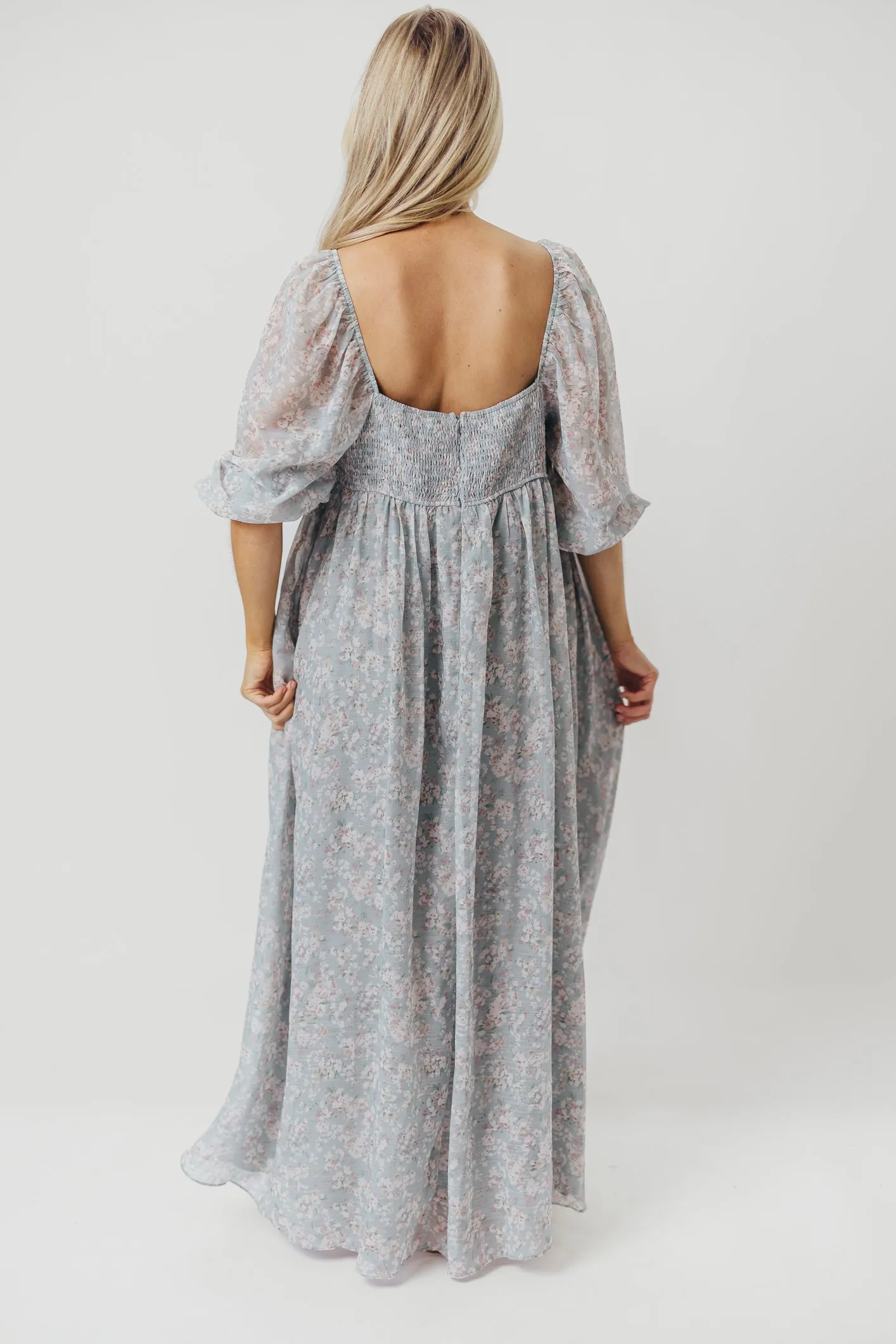 Mona Maxi Dress with Smocking in Sage Green Floral - Bump Friendly & Inclusive Sizing (S-3XL)