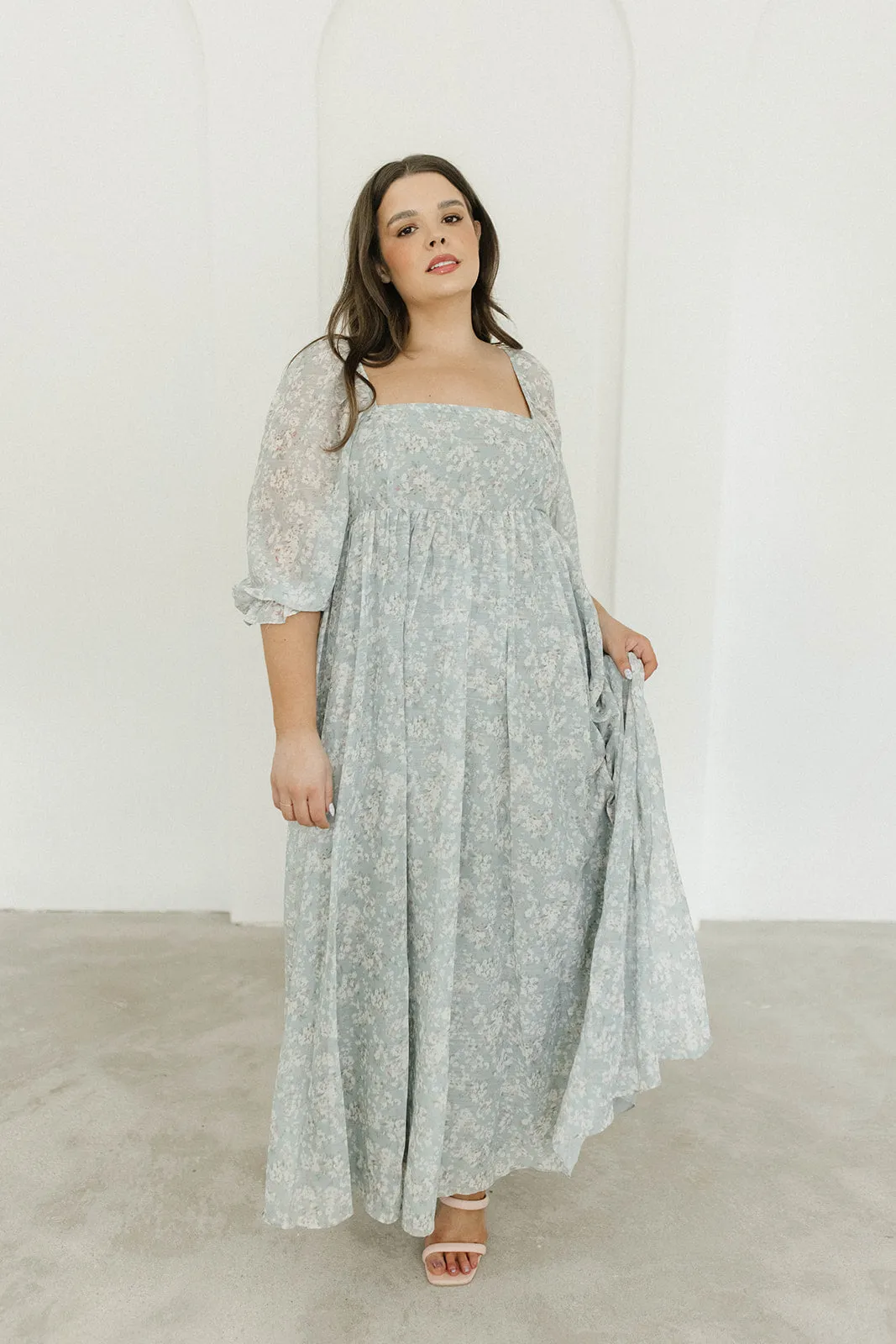Mona Maxi Dress with Smocking in Sage Green Floral - Bump Friendly & Inclusive Sizing (S-3XL)