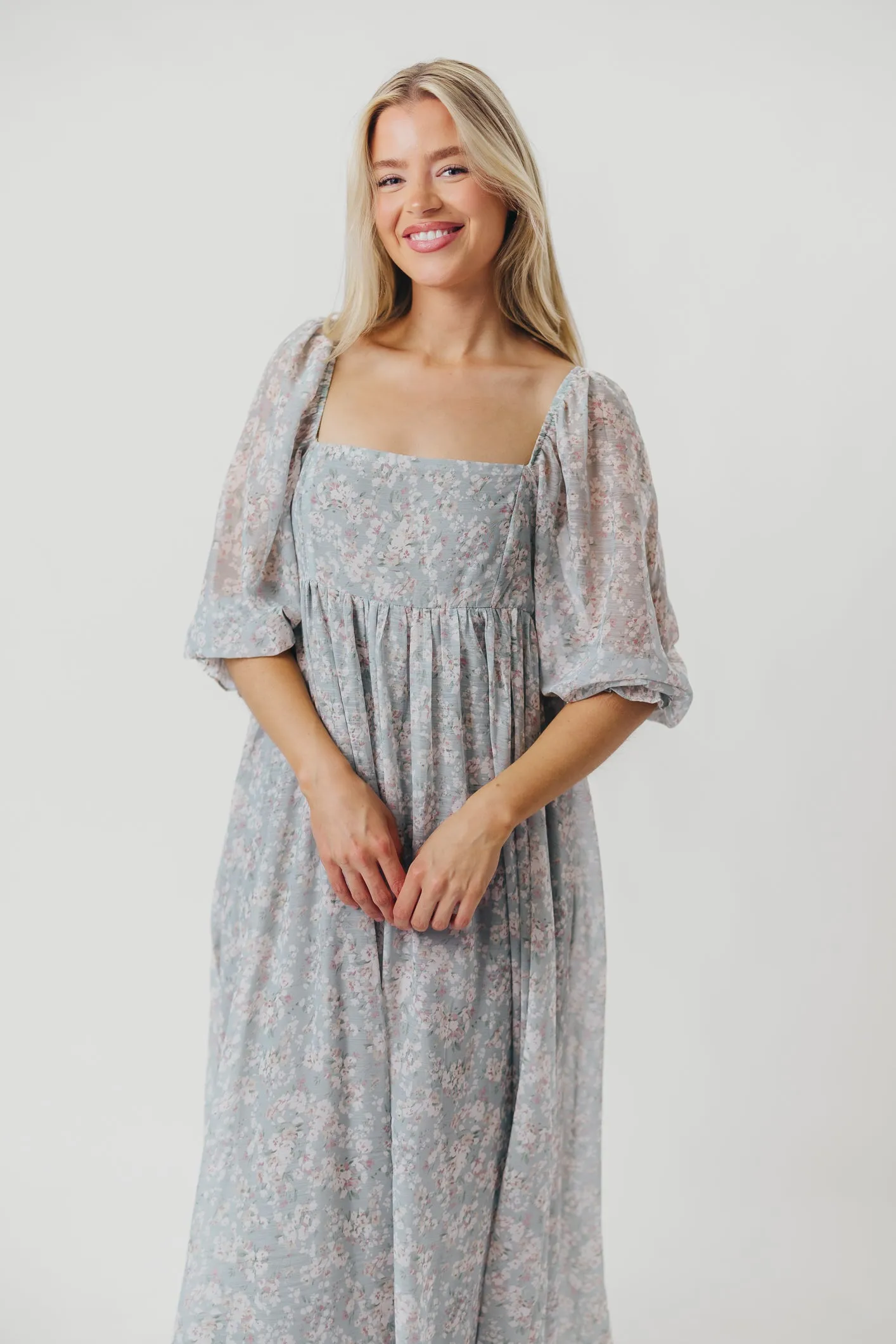 Mona Maxi Dress with Smocking in Sage Green Floral - Bump Friendly & Inclusive Sizing (S-3XL)