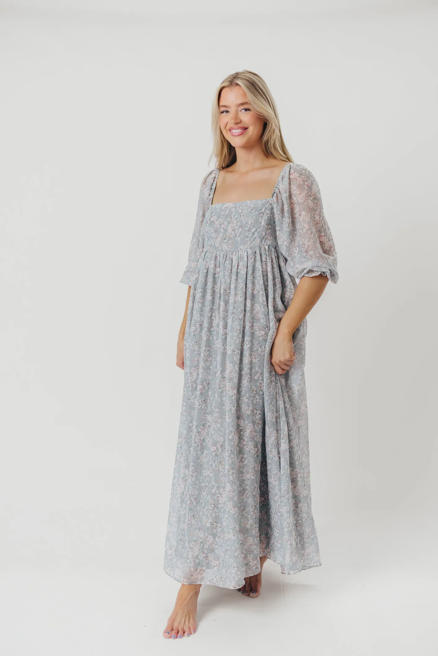 Mona Maxi Dress with Smocking in Sage Green Floral - Bump Friendly & Inclusive Sizing (S-3XL)