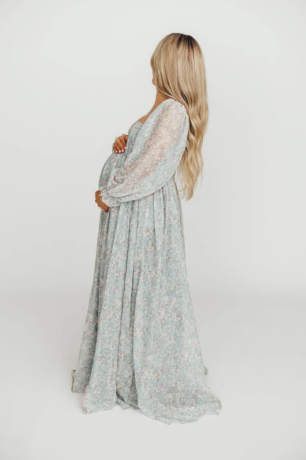 Mona Maxi Dress with Smocking in Sage Green Floral - Bump Friendly & Inclusive Sizing (S-3XL)