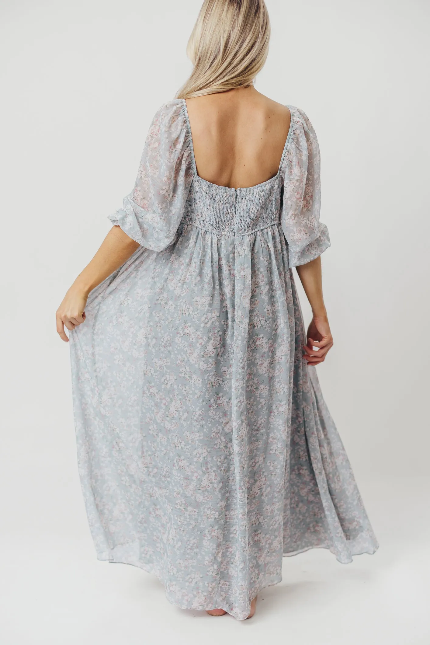 Mona Maxi Dress with Smocking in Sage Green Floral - Bump Friendly & Inclusive Sizing (S-3XL)