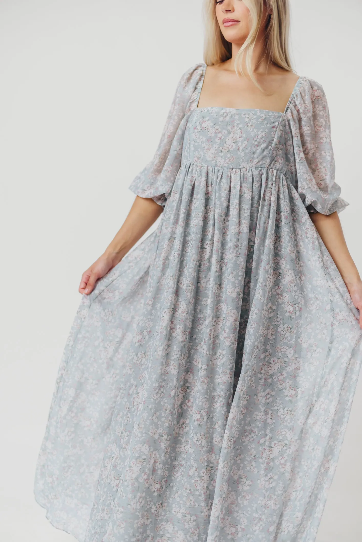 Mona Maxi Dress with Smocking in Sage Green Floral - Bump Friendly & Inclusive Sizing (S-3XL)