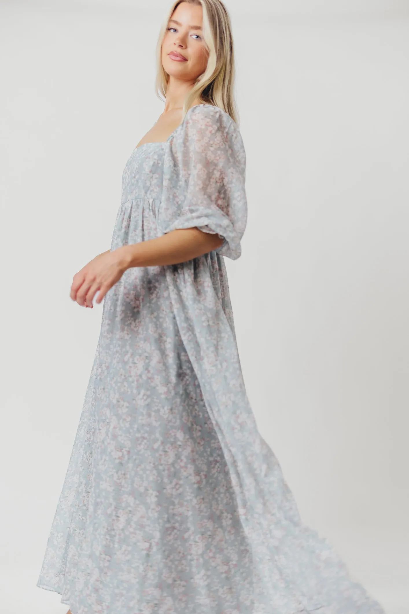 Mona Maxi Dress with Smocking in Sage Green Floral - Bump Friendly & Inclusive Sizing (S-3XL)