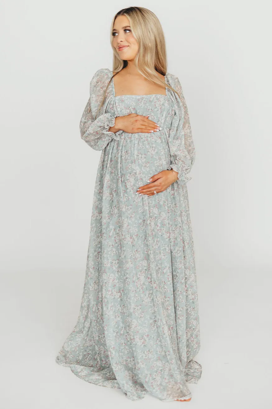 Mona Maxi Dress with Smocking in Sage Green Floral - Bump Friendly & Inclusive Sizing (S-3XL)