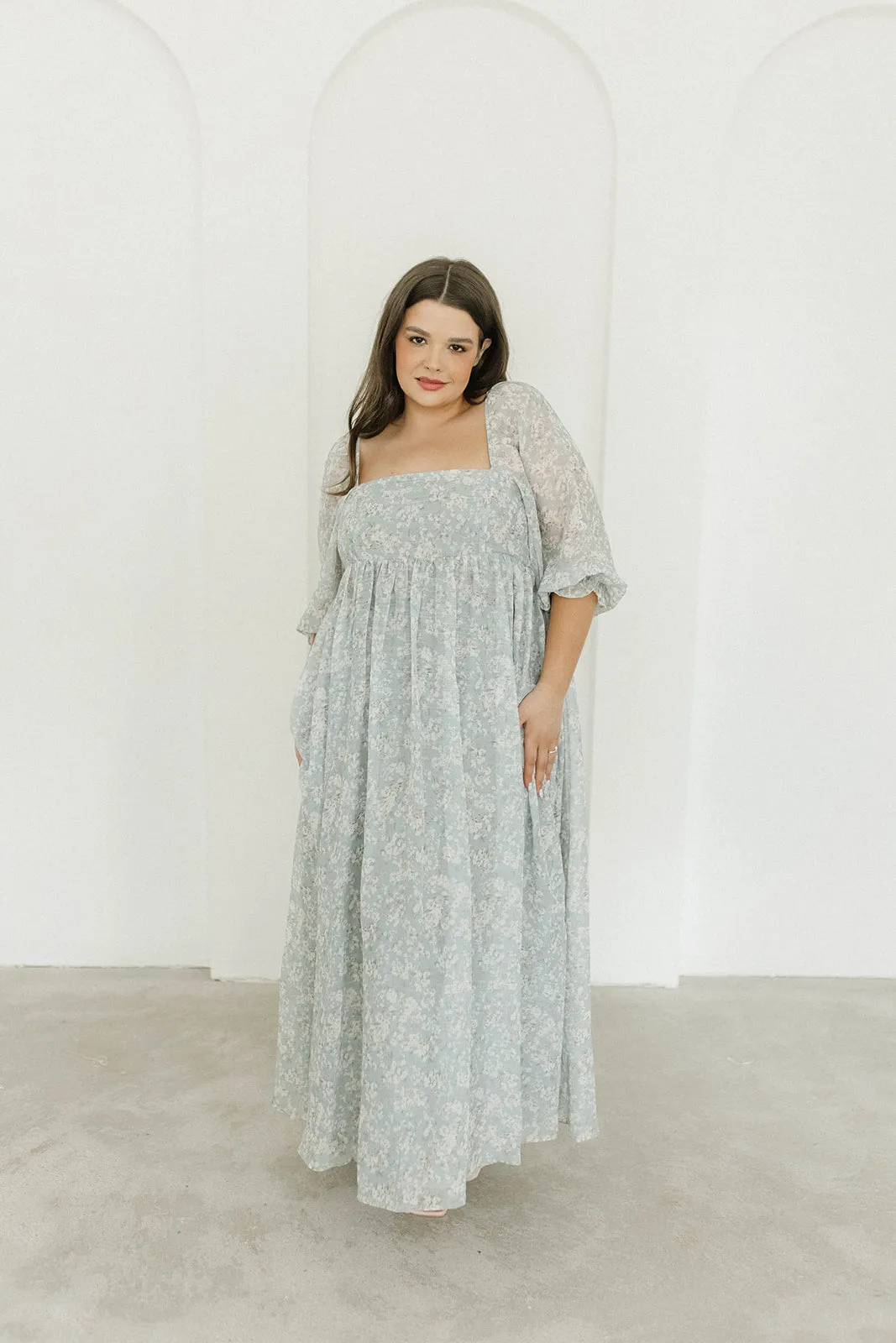 Mona Maxi Dress with Smocking in Sage Green Floral - Bump Friendly & Inclusive Sizing (S-3XL)