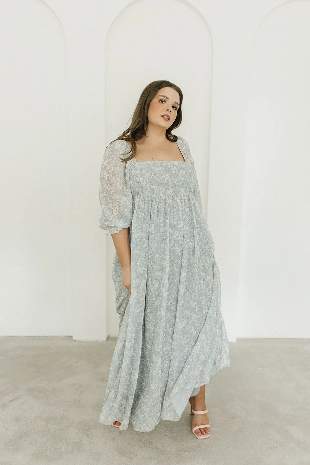 Mona Maxi Dress with Smocking in Sage Green Floral - Bump Friendly & Inclusive Sizing (S-3XL)