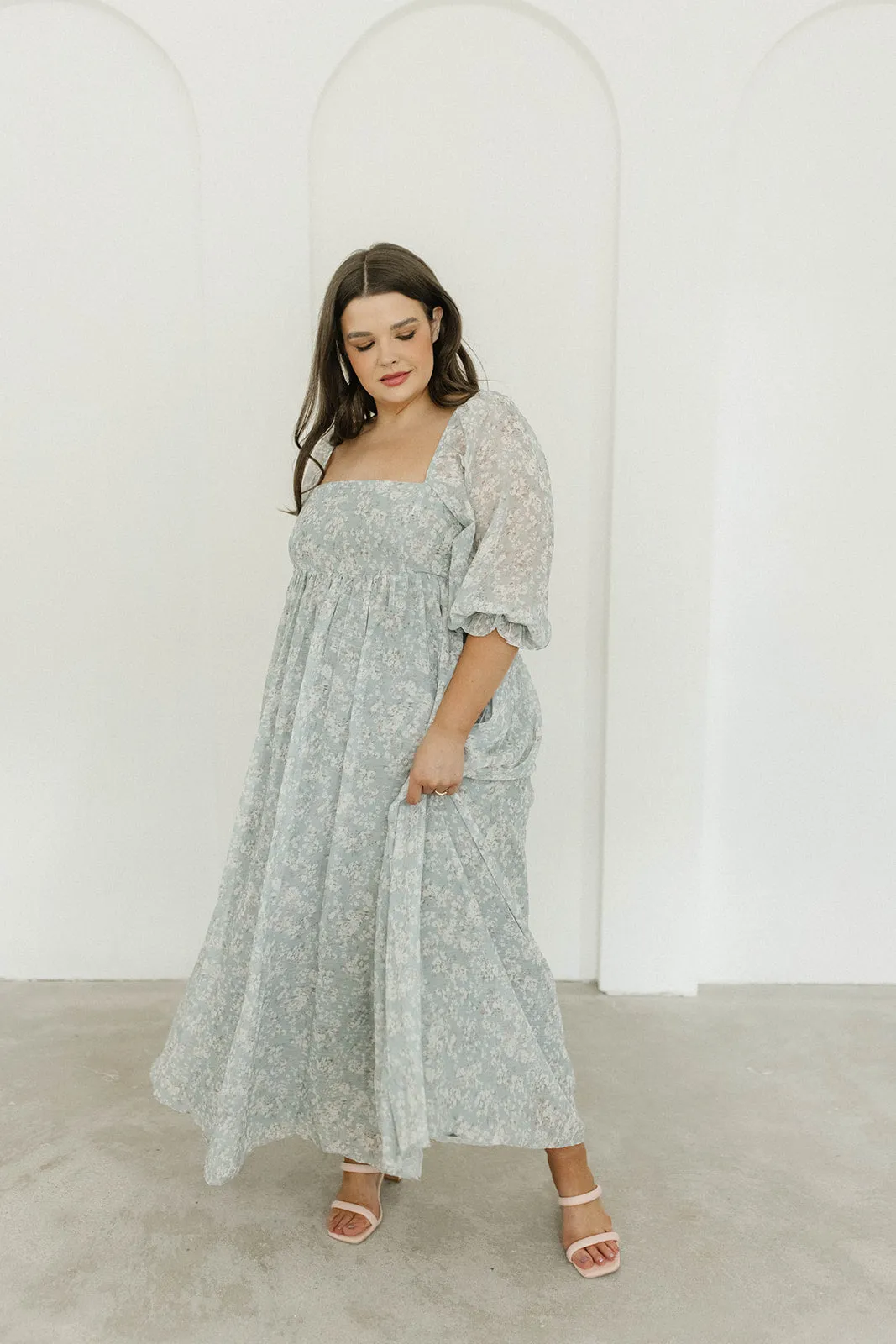 Mona Maxi Dress with Smocking in Sage Green Floral - Bump Friendly & Inclusive Sizing (S-3XL)