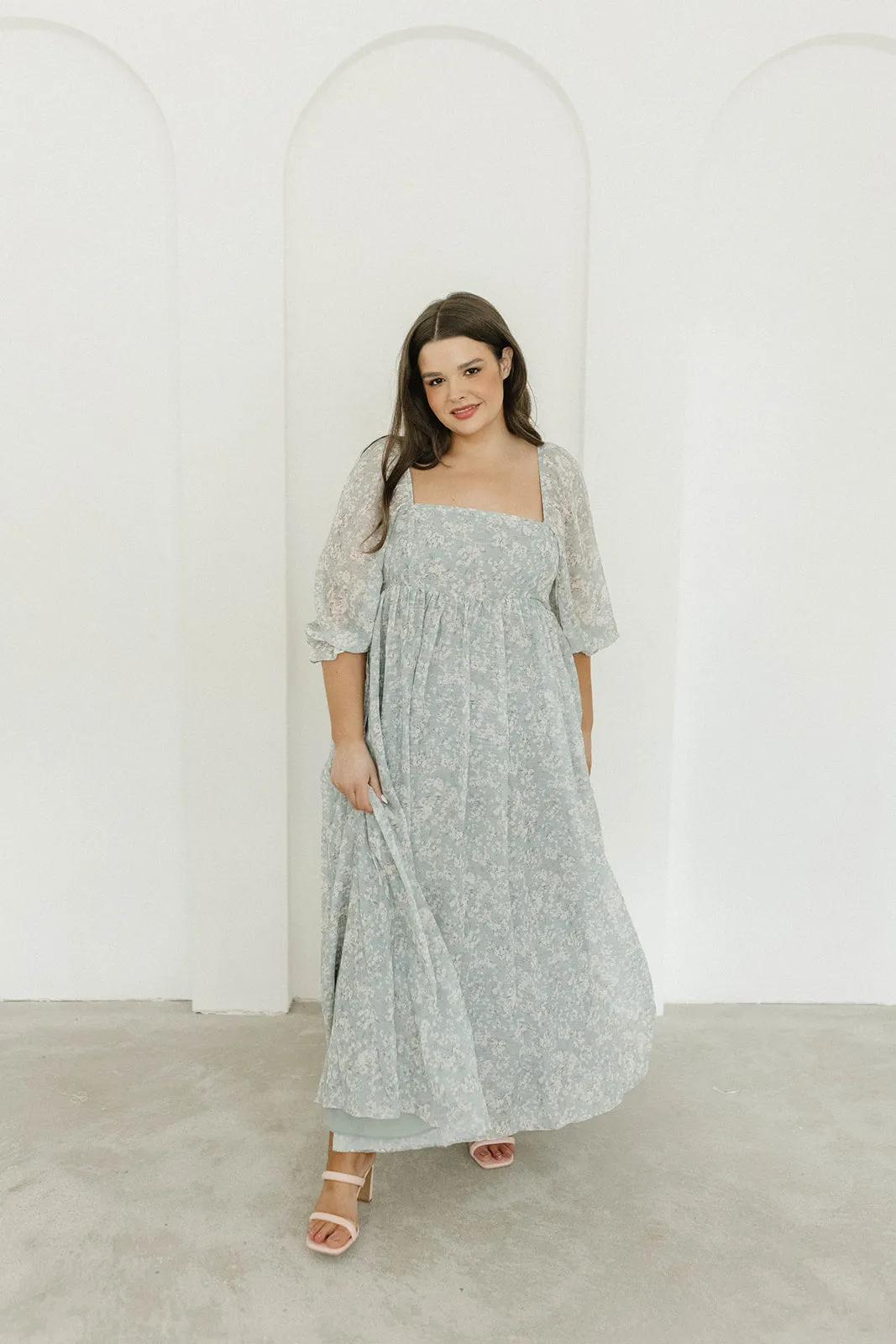 Mona Maxi Dress with Smocking in Sage Green Floral - Bump Friendly & Inclusive Sizing (S-3XL)
