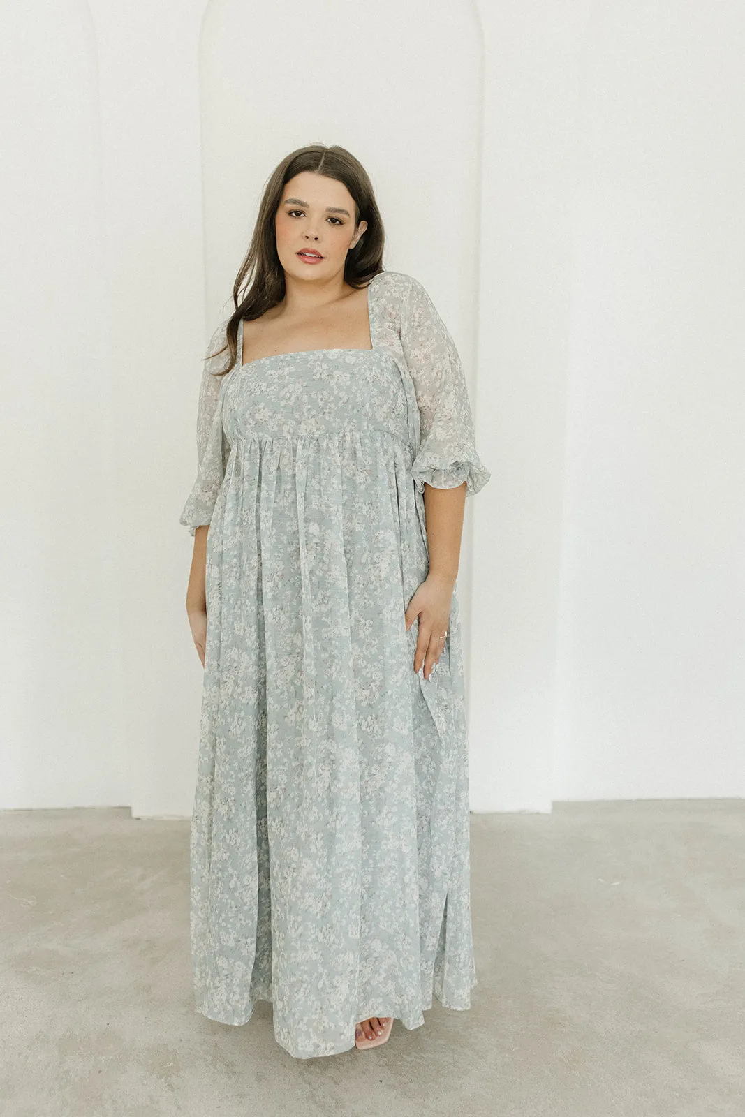 Mona Maxi Dress with Smocking in Sage Green Floral - Bump Friendly & Inclusive Sizing (S-3XL)