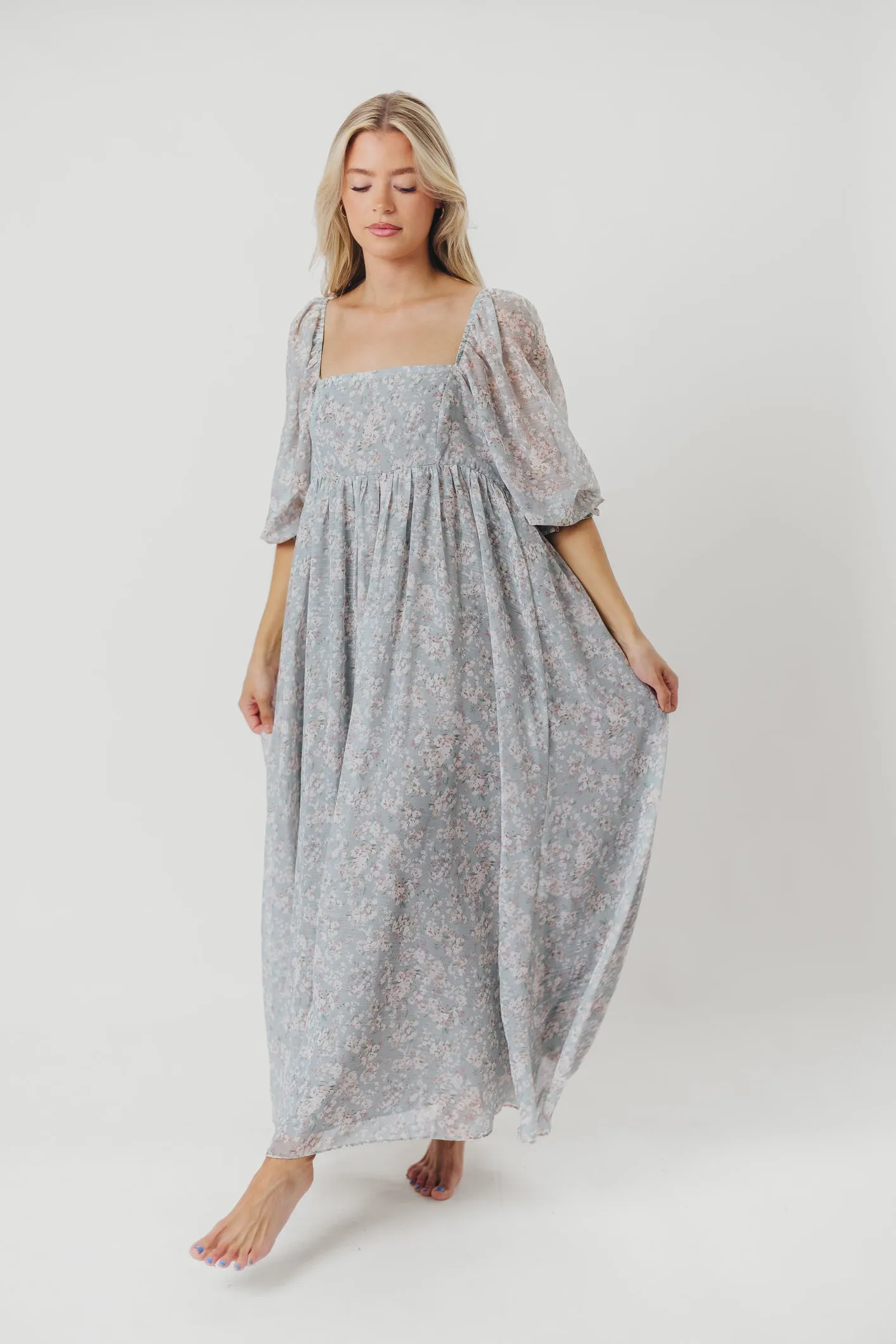 Mona Maxi Dress with Smocking in Sage Green Floral - Bump Friendly & Inclusive Sizing (S-3XL)