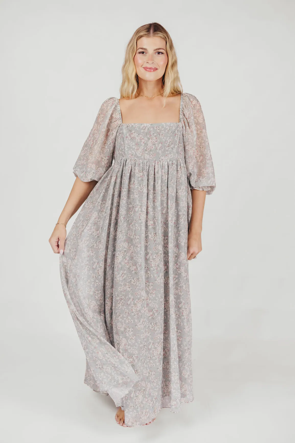Mona Maxi Dress with Smocking in Sage Green Floral - Bump Friendly & Inclusive Sizing (S-3XL)
