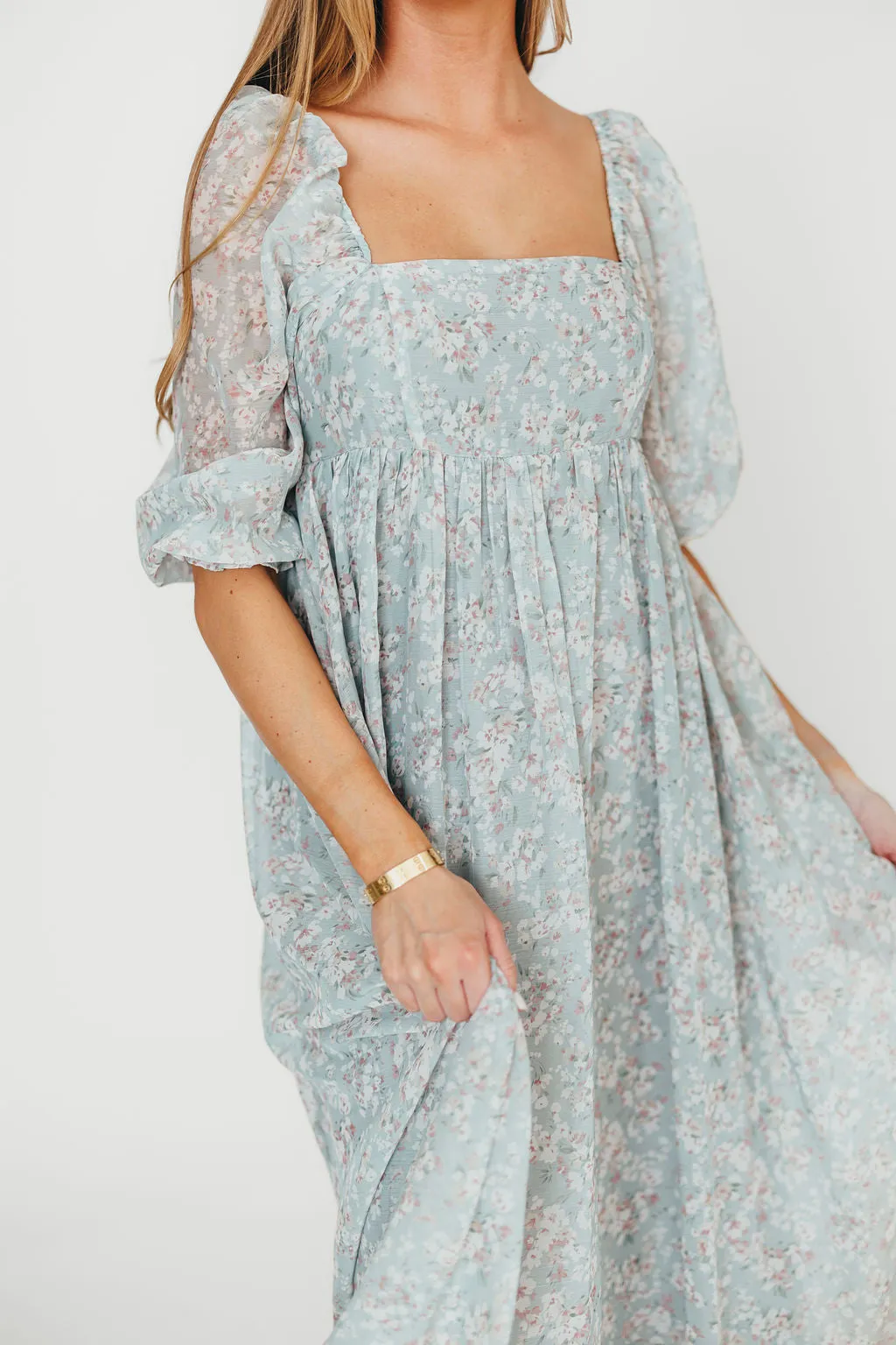 Mona Maxi Dress with Smocking in Sage Green Floral - Bump Friendly & Inclusive Sizing (S-3XL)
