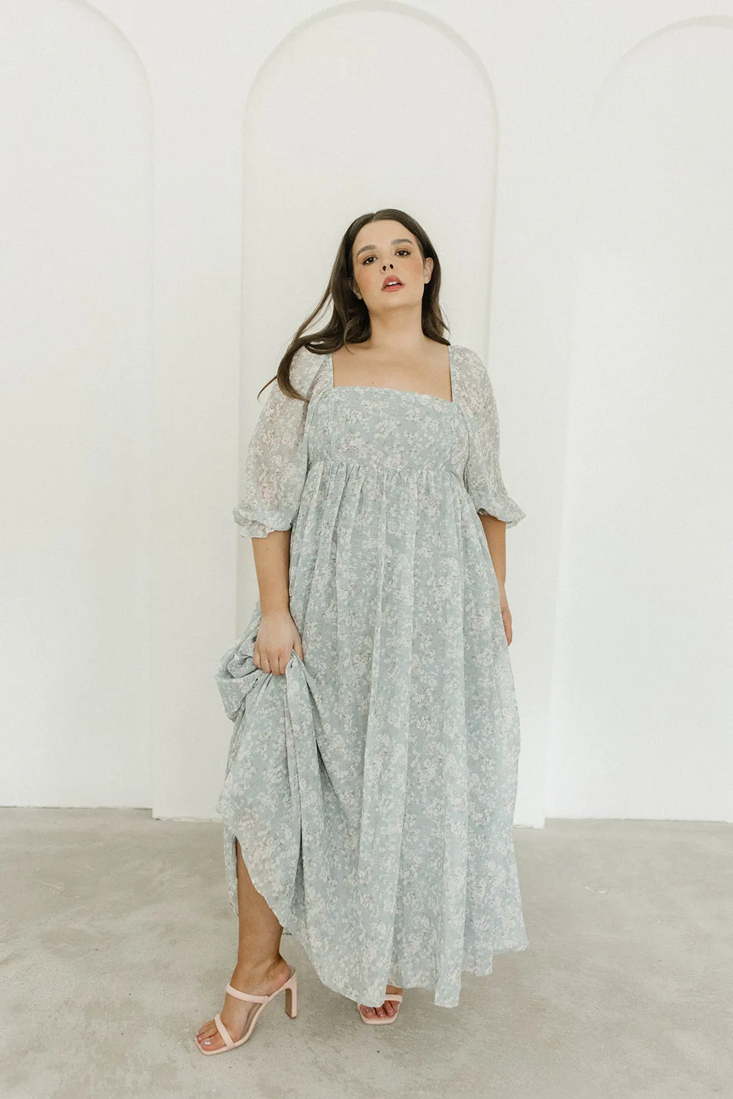 Mona Maxi Dress with Smocking in Sage Green Floral - Bump Friendly & Inclusive Sizing (S-3XL)
