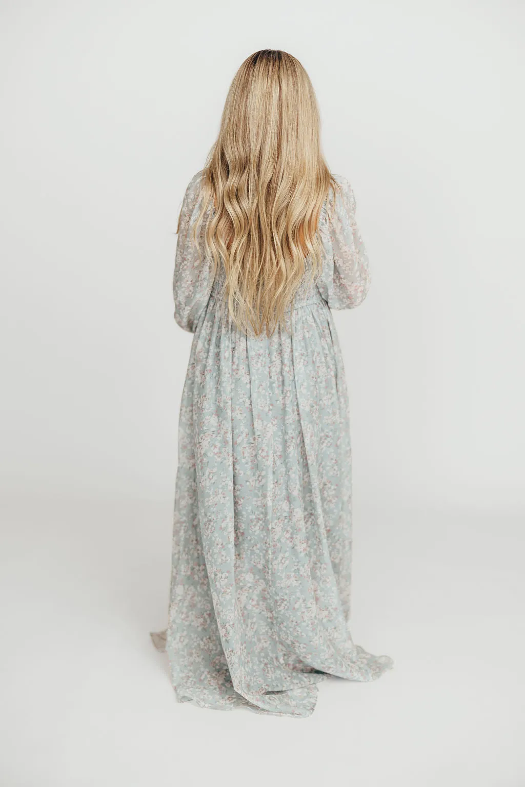 Mona Maxi Dress with Smocking in Sage Green Floral - Bump Friendly & Inclusive Sizing (S-3XL)
