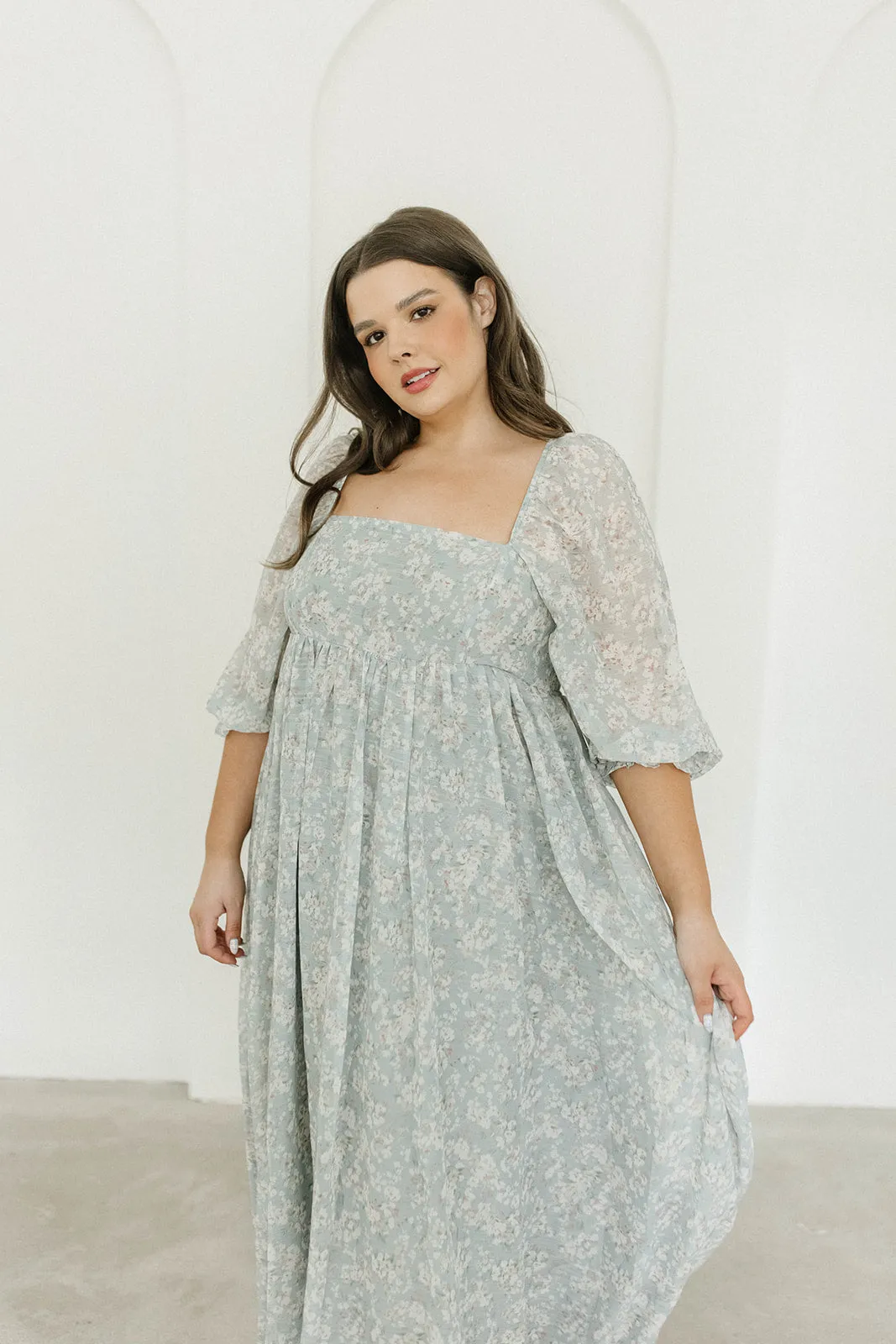Mona Maxi Dress with Smocking in Sage Green Floral - Bump Friendly & Inclusive Sizing (S-3XL)