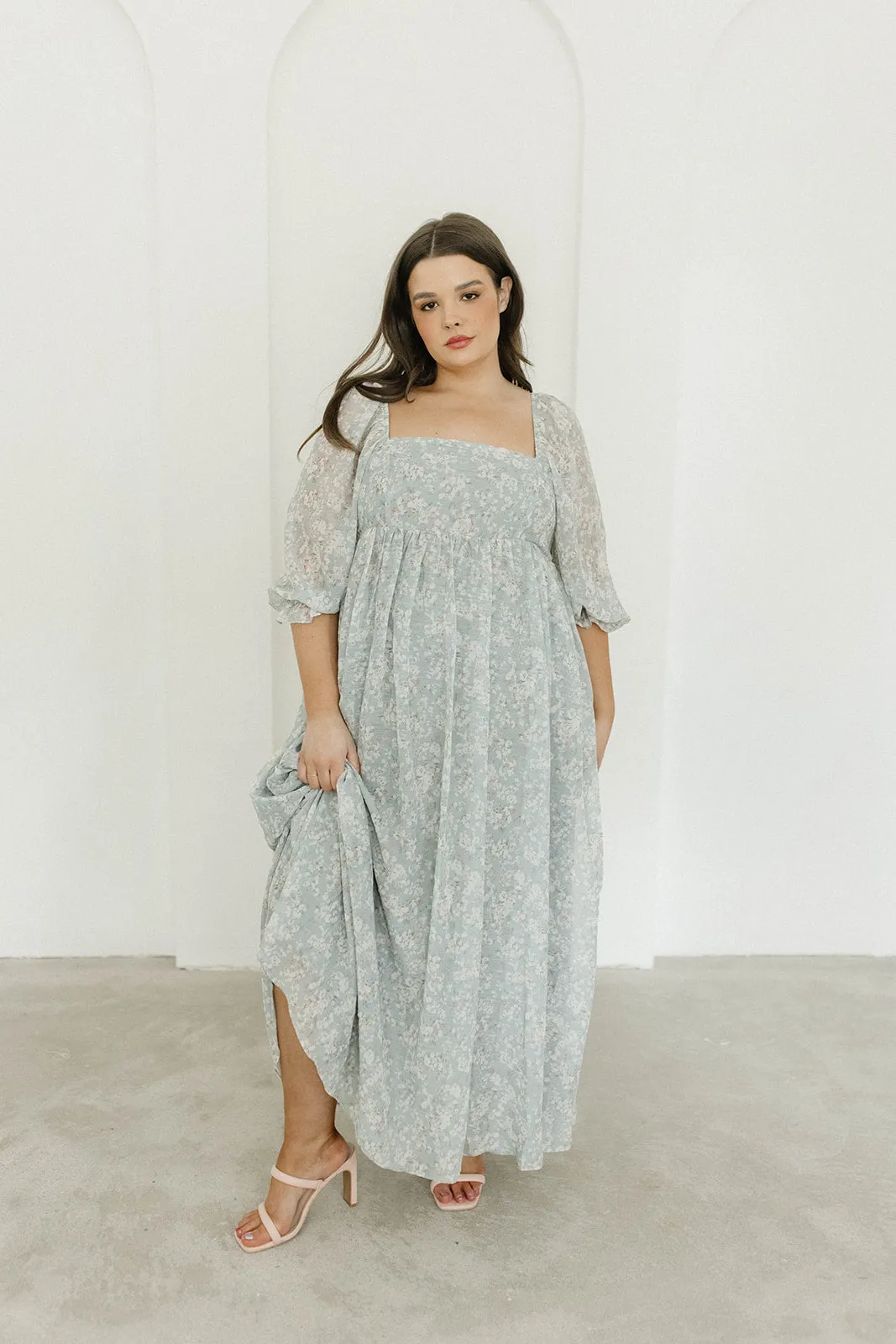 Mona Maxi Dress with Smocking in Sage Green Floral - Bump Friendly & Inclusive Sizing (S-3XL)