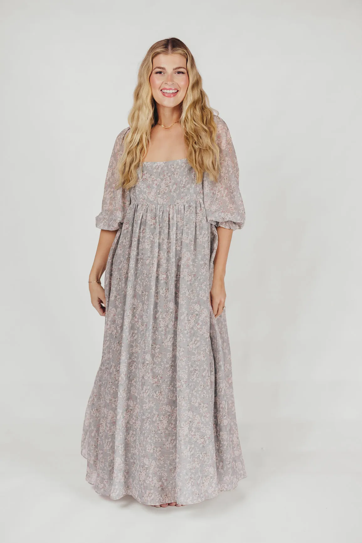 Mona Maxi Dress with Smocking in Sage Green Floral - Bump Friendly & Inclusive Sizing (S-3XL)