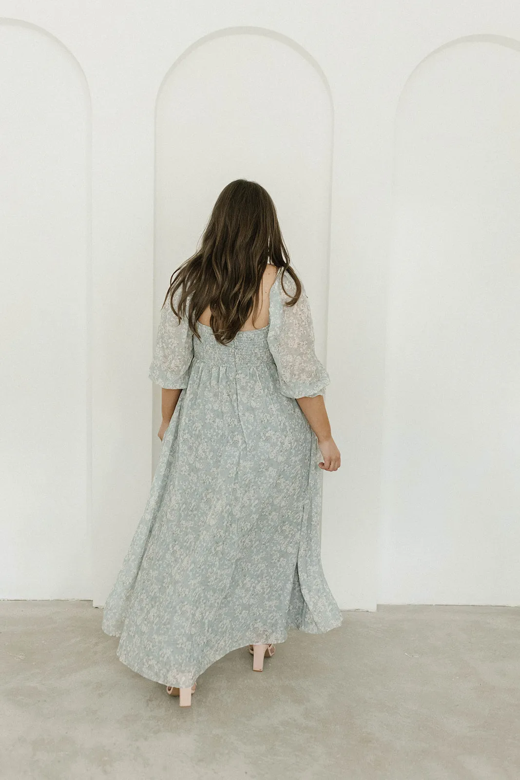 Mona Maxi Dress with Smocking in Sage Green Floral - Bump Friendly & Inclusive Sizing (S-3XL)