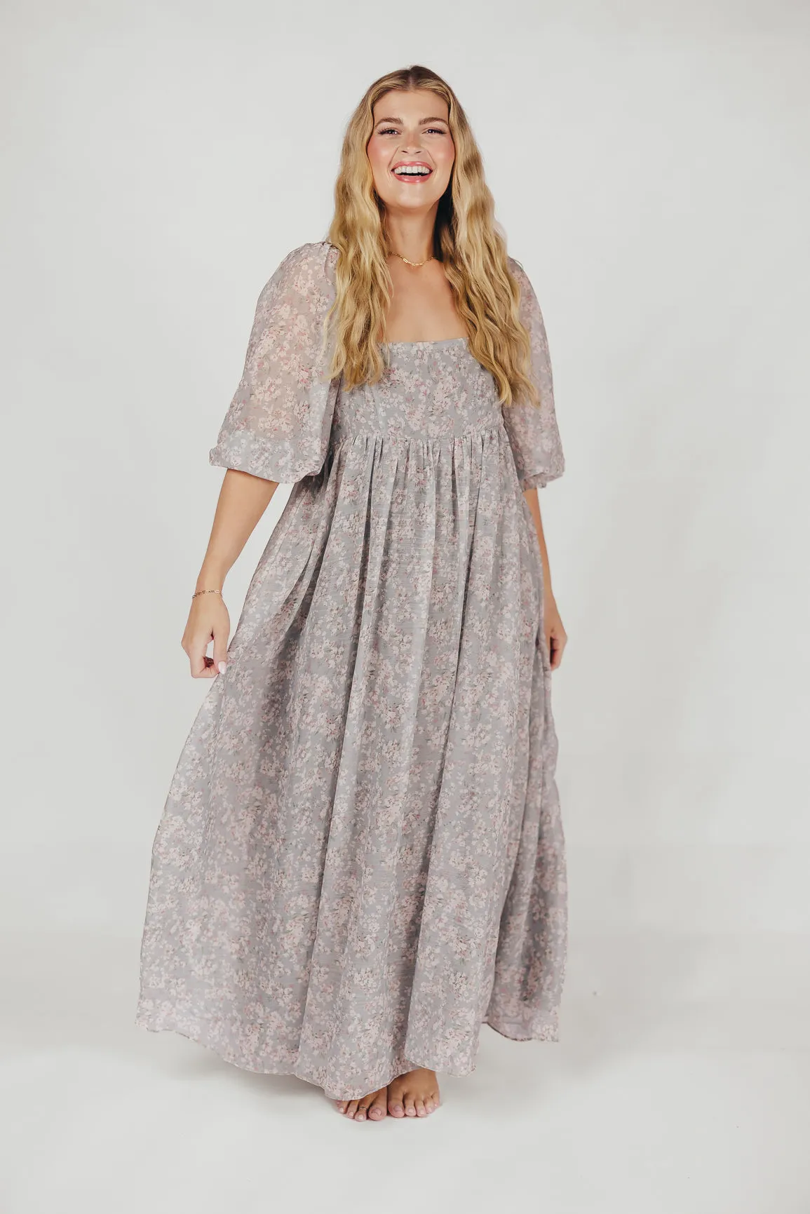 Mona Maxi Dress with Smocking in Sage Green Floral - Bump Friendly & Inclusive Sizing (S-3XL)