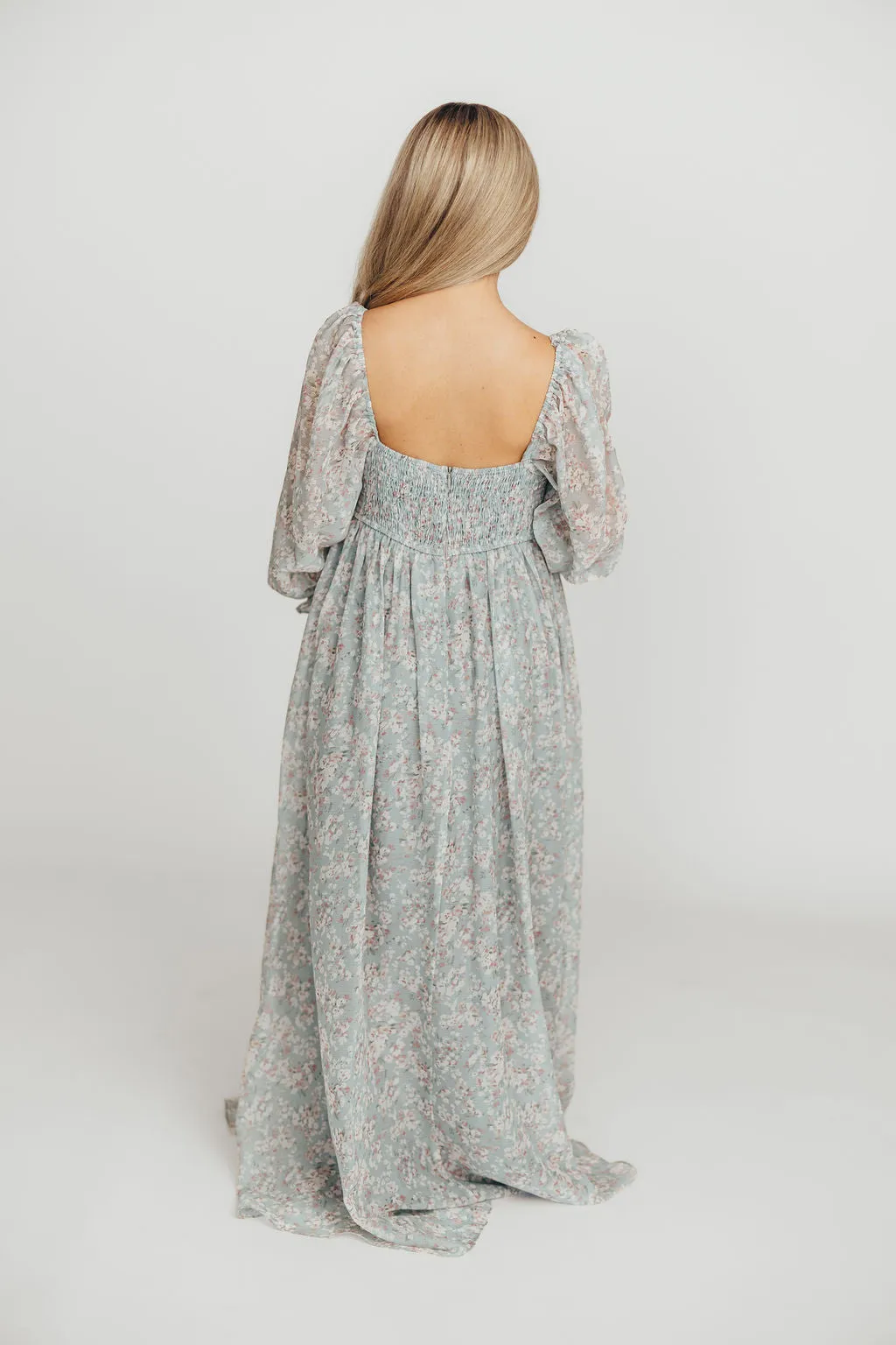 Mona Maxi Dress with Smocking in Sage Green Floral - Bump Friendly & Inclusive Sizing (S-3XL)