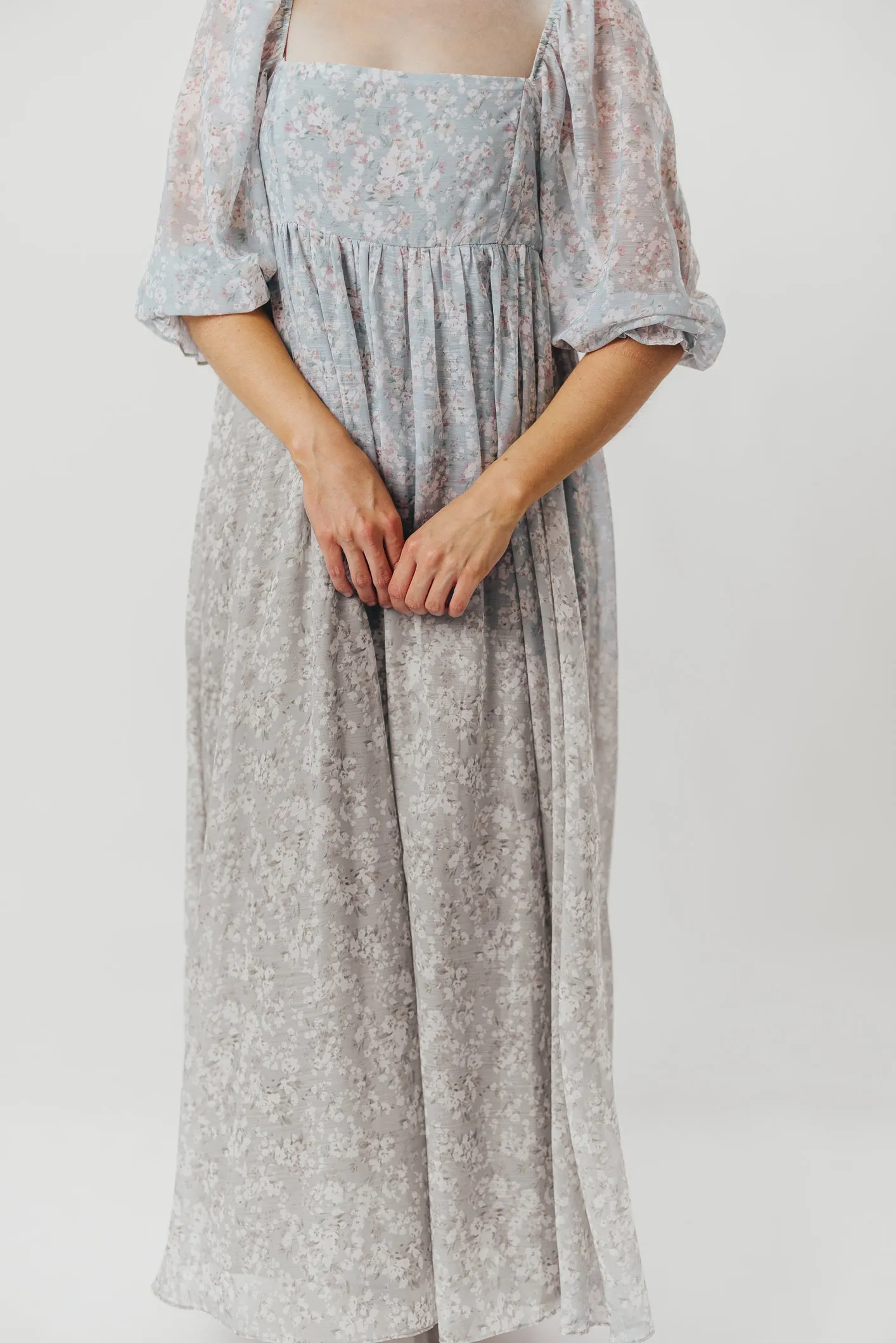 Mona Maxi Dress with Smocking in Sage Green Floral - Bump Friendly & Inclusive Sizing (S-3XL)
