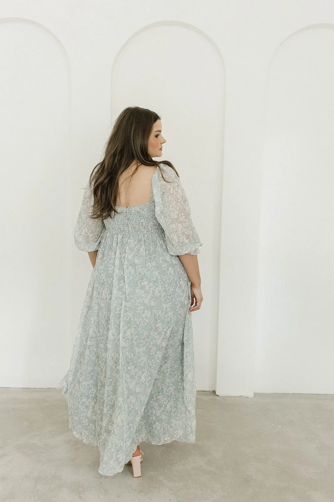 Mona Maxi Dress with Smocking in Sage Green Floral - Bump Friendly & Inclusive Sizing (S-3XL)
