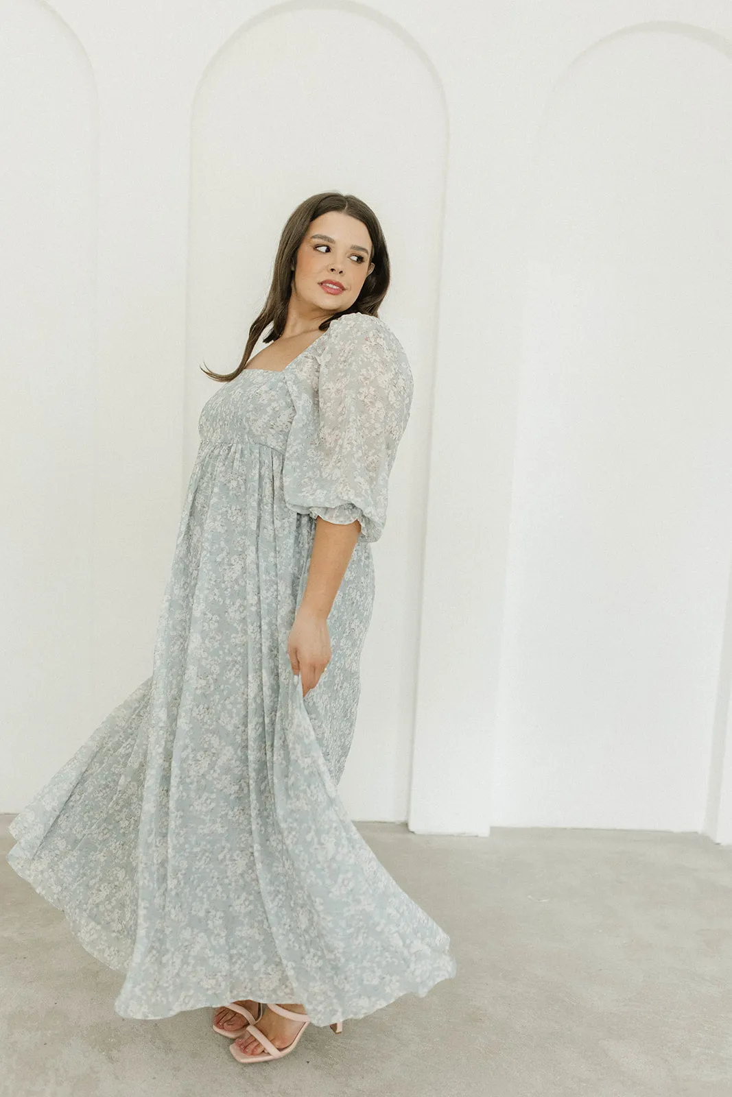 Mona Maxi Dress with Smocking in Sage Green Floral - Bump Friendly & Inclusive Sizing (S-3XL)