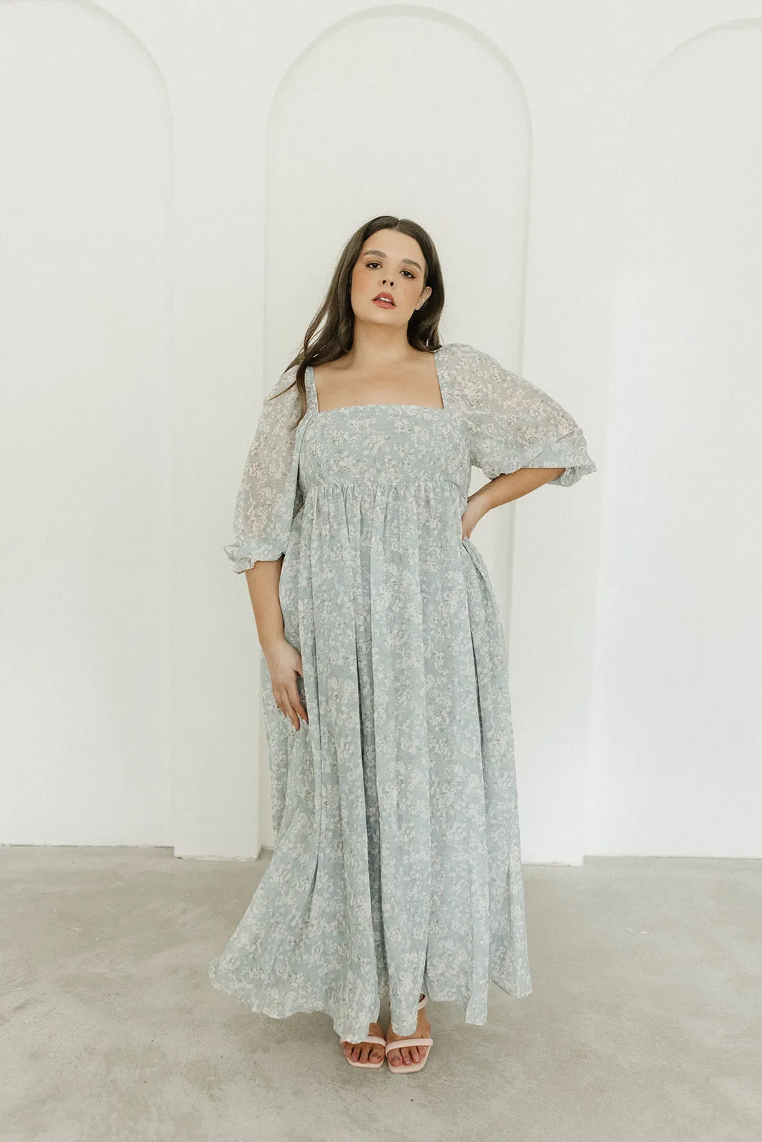 Mona Maxi Dress with Smocking in Sage Green Floral - Bump Friendly & Inclusive Sizing (S-3XL)
