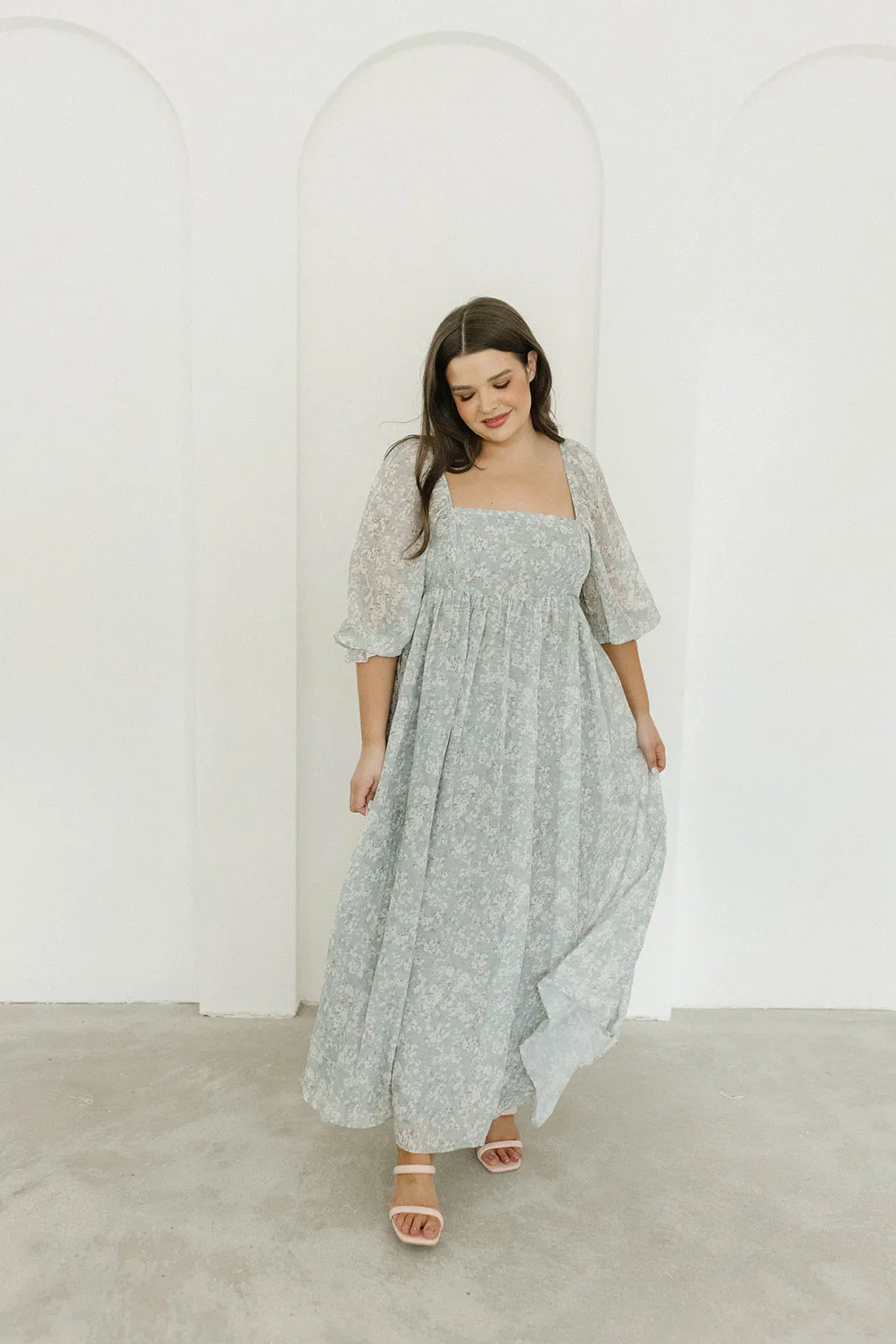 Mona Maxi Dress with Smocking in Sage Green Floral - Bump Friendly & Inclusive Sizing (S-3XL)