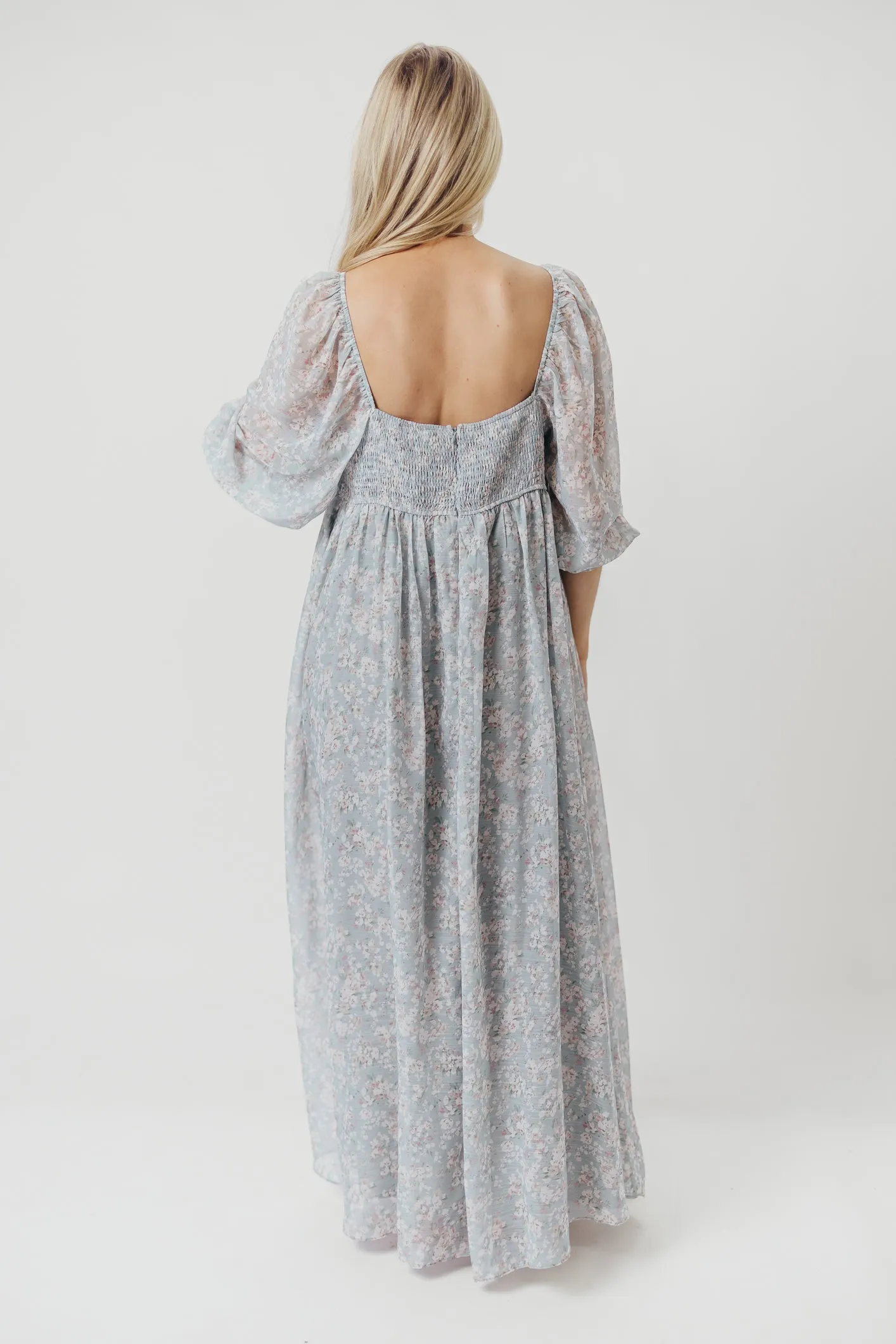 Mona Maxi Dress with Smocking in Sage Green Floral - Bump Friendly & Inclusive Sizing (S-3XL)