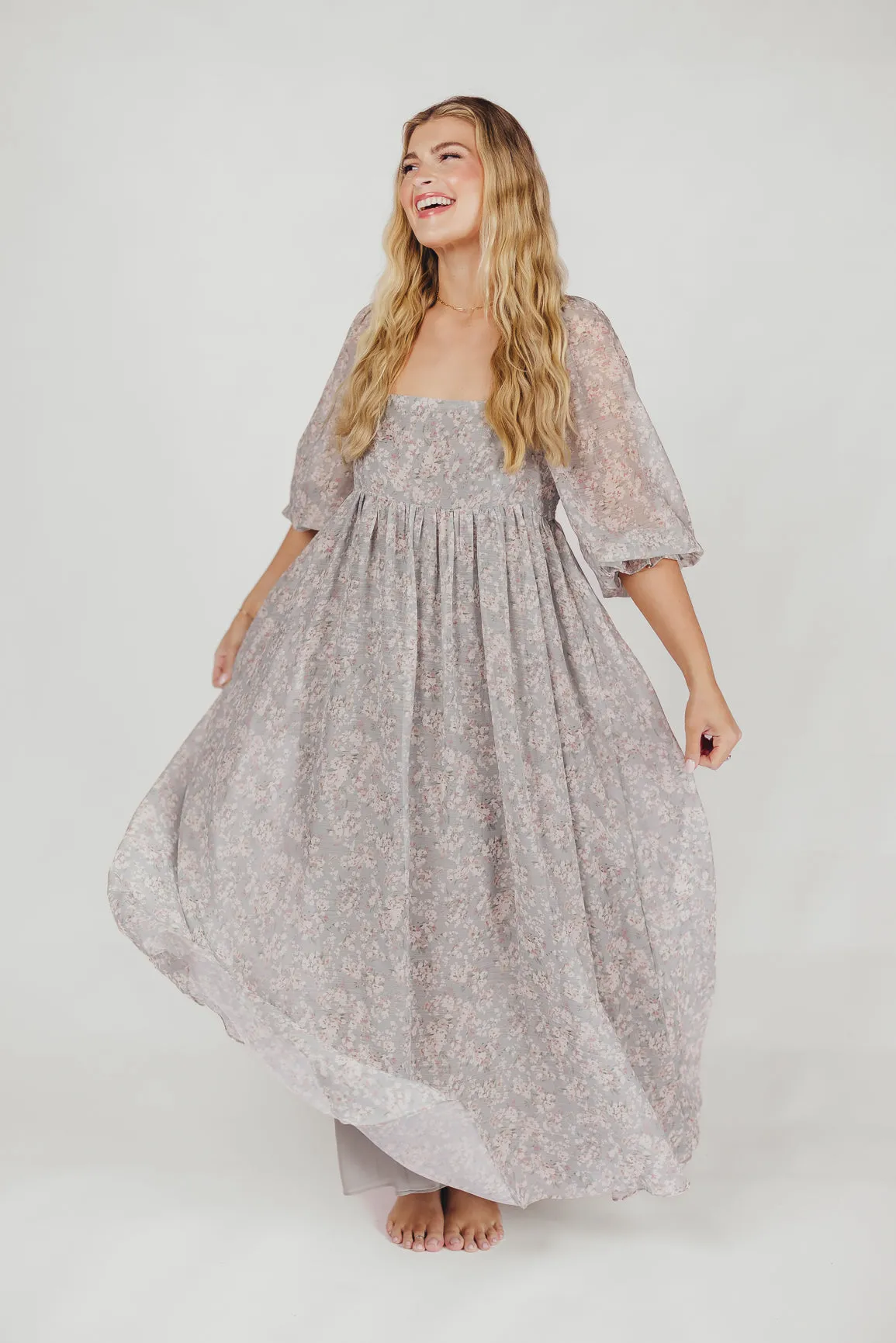 Mona Maxi Dress with Smocking in Sage Green Floral - Bump Friendly & Inclusive Sizing (S-3XL)