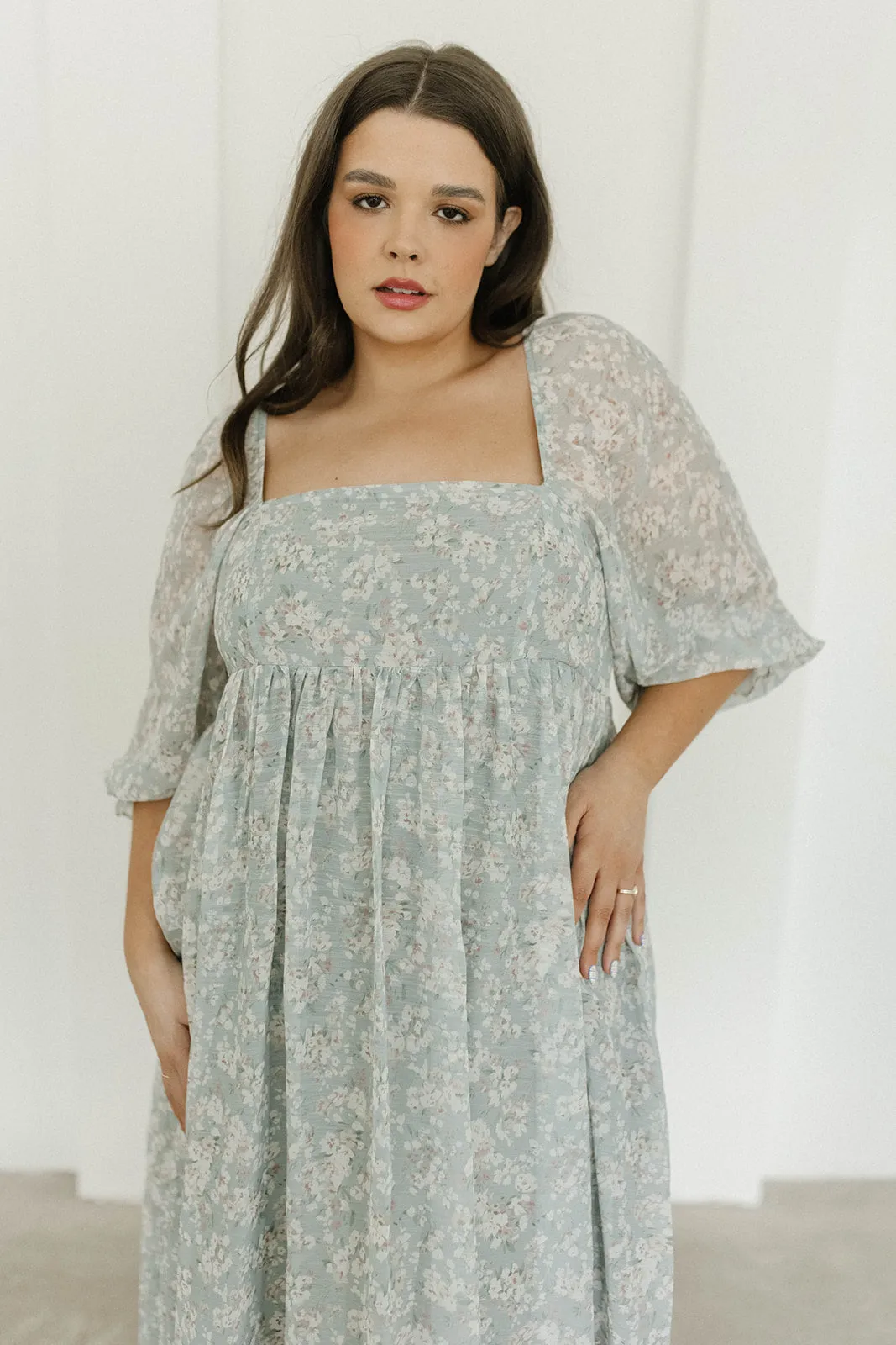 Mona Maxi Dress with Smocking in Sage Green Floral - Bump Friendly & Inclusive Sizing (S-3XL)