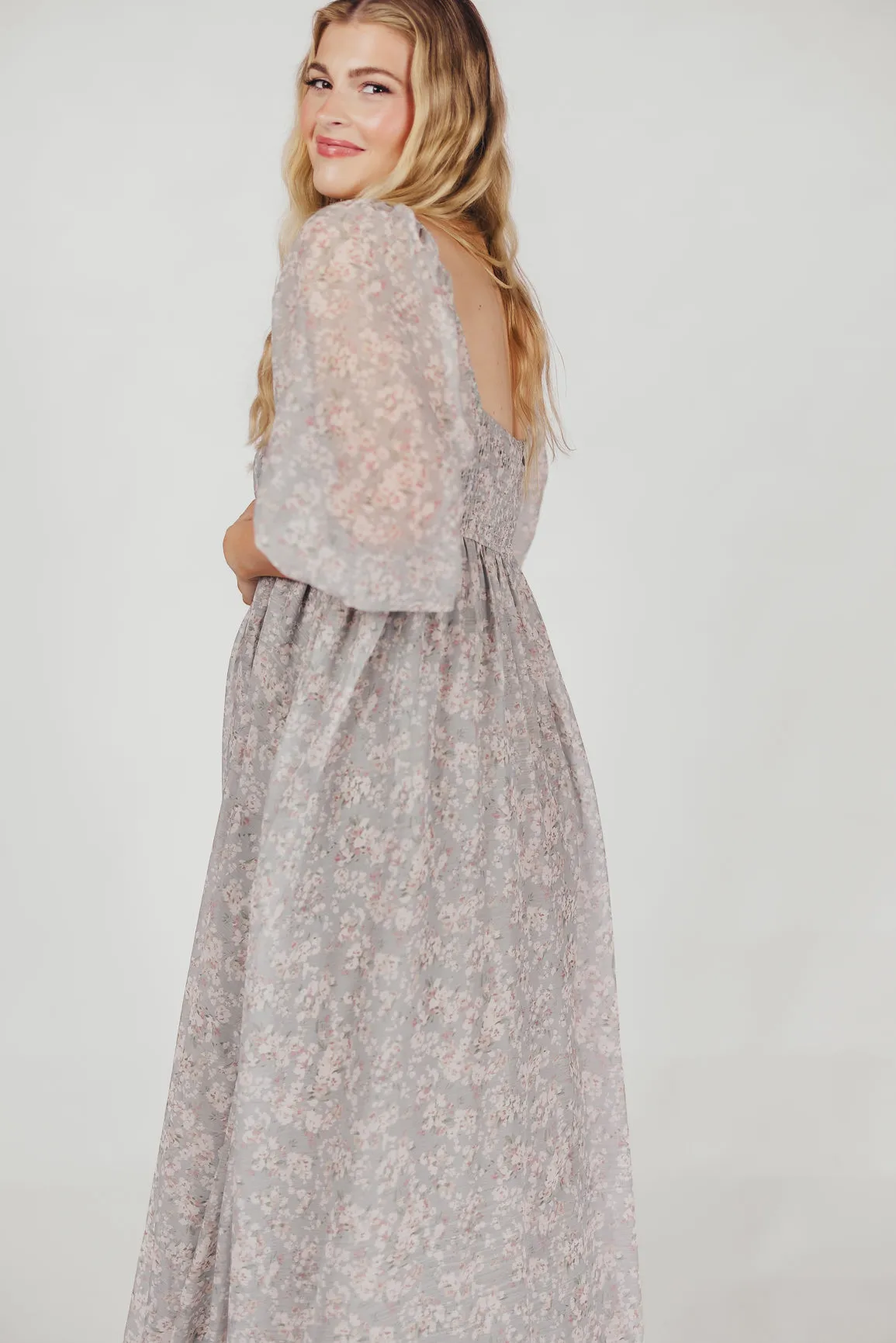 Mona Maxi Dress with Smocking in Sage Green Floral - Bump Friendly & Inclusive Sizing (S-3XL)