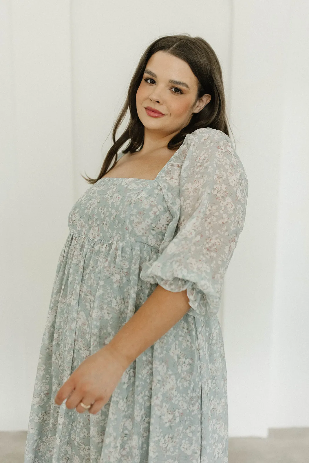 Mona Maxi Dress with Smocking in Sage Green Floral - Bump Friendly & Inclusive Sizing (S-3XL)