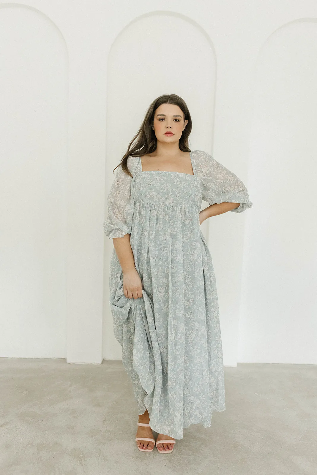 Mona Maxi Dress with Smocking in Sage Green Floral - Bump Friendly & Inclusive Sizing (S-3XL)