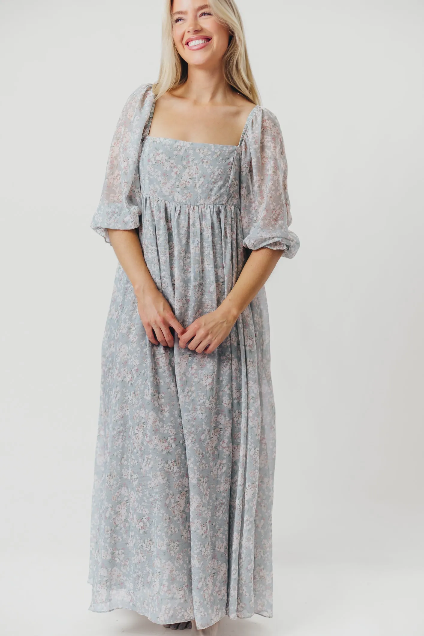 Mona Maxi Dress with Smocking in Sage Green Floral - Bump Friendly & Inclusive Sizing (S-3XL)