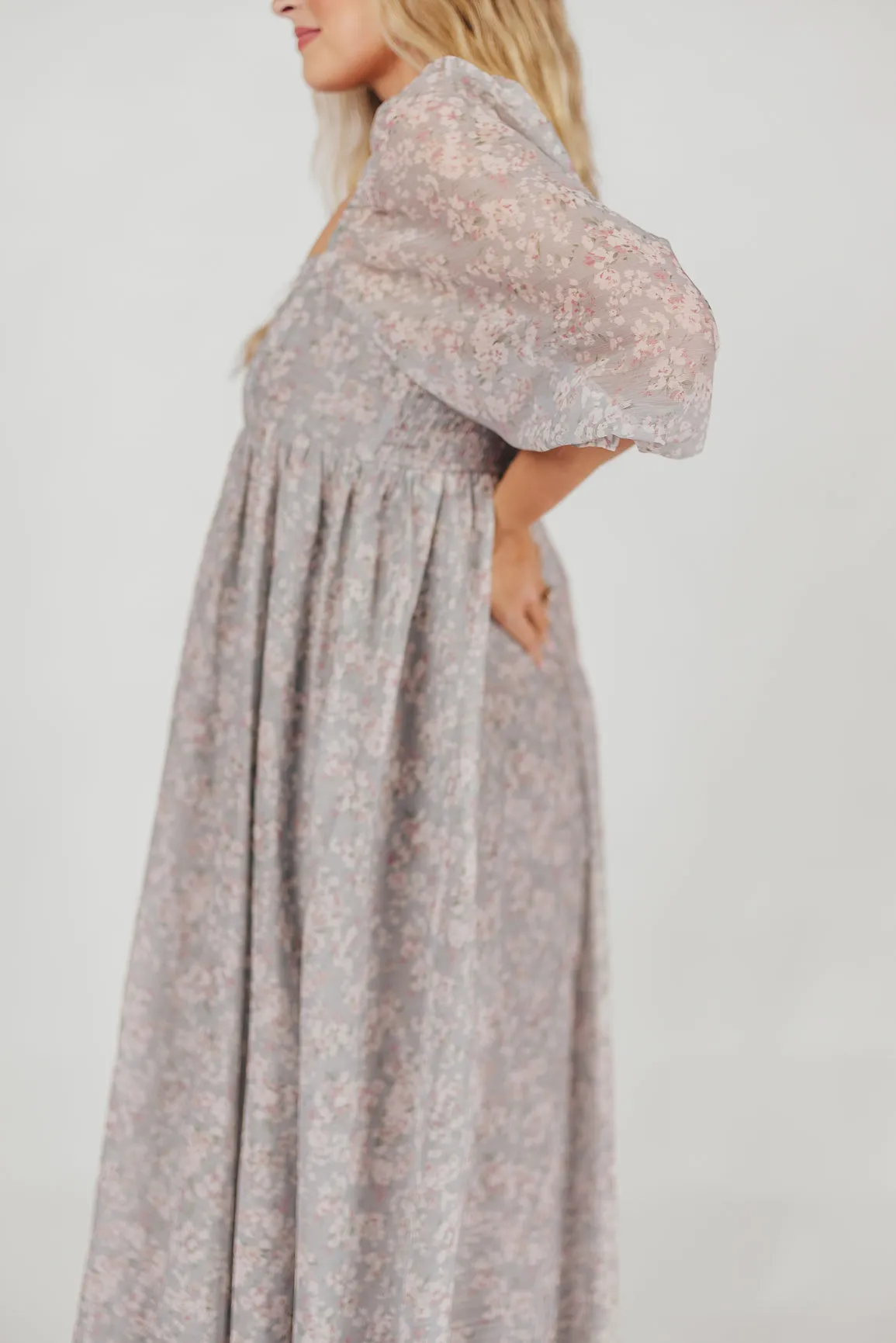 Mona Maxi Dress with Smocking in Sage Green Floral - Bump Friendly & Inclusive Sizing (S-3XL)