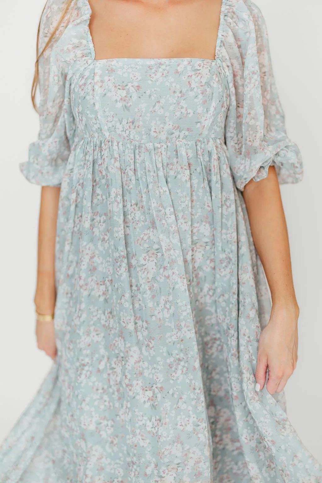 Mona Maxi Dress with Smocking in Sage Green Floral - Bump Friendly & Inclusive Sizing (S-3XL)