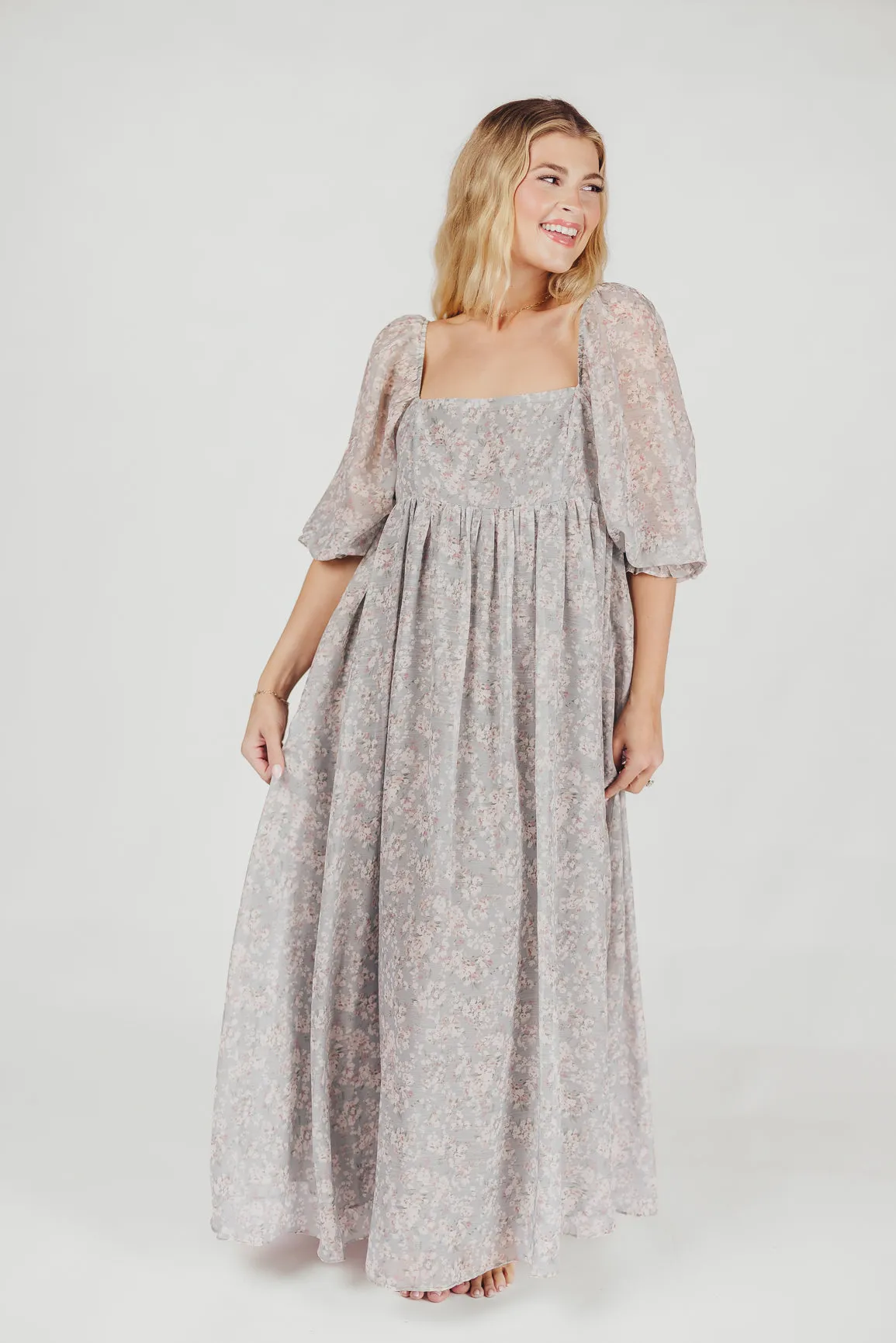 Mona Maxi Dress with Smocking in Sage Green Floral - Bump Friendly & Inclusive Sizing (S-3XL)