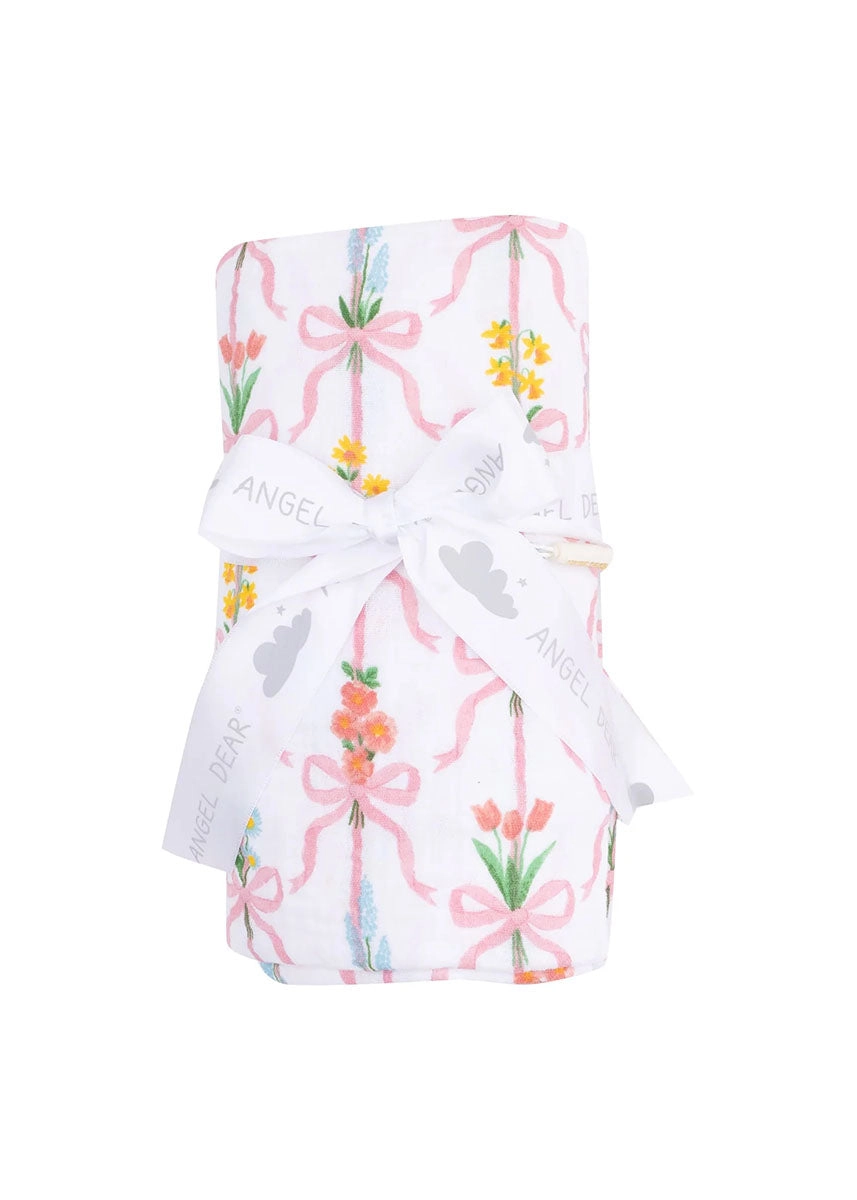 Muslin Swaddle Blanket - Ribbon Bouquets