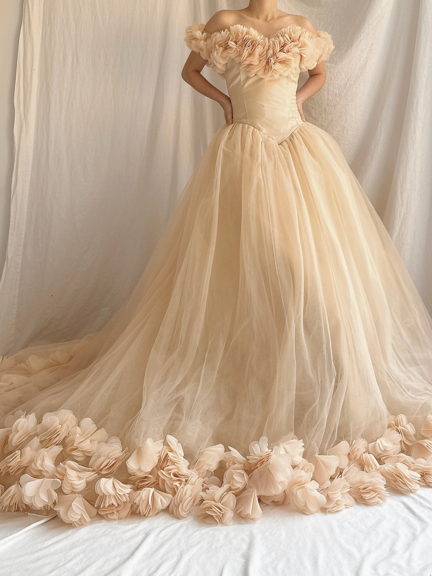 Nude Peach Tulle Flower Dress - S-L